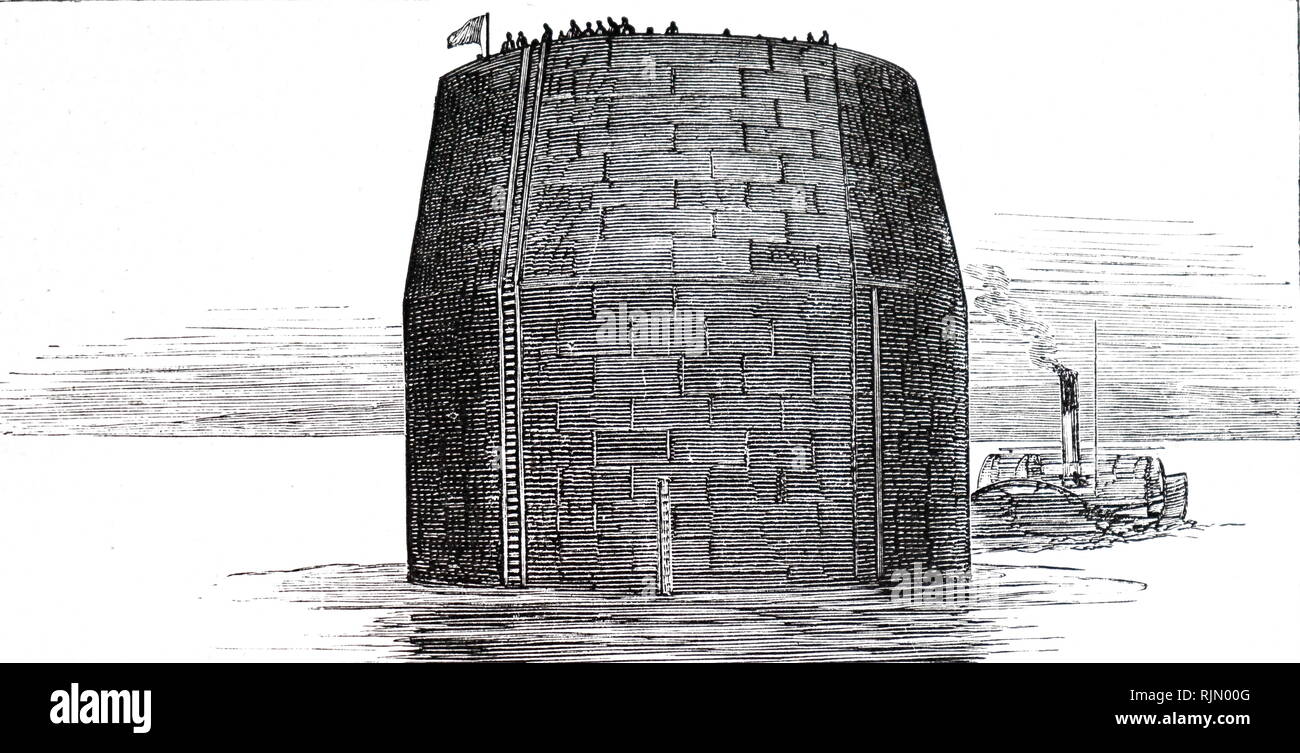 Abbildung: Abschleppen eines der caissons, in Position, die Grundlagen für die Forth Bridge in Schottland zu errichten. 1890 Stockfoto