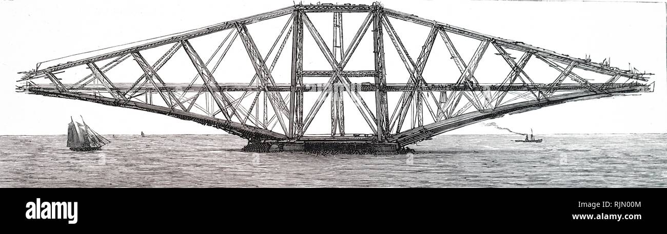 Abbildung: Blick auf die Forth Bridge, Schottland, bevor die Spannweiten wurden im Zentrum verbunden. 1890 Stockfoto
