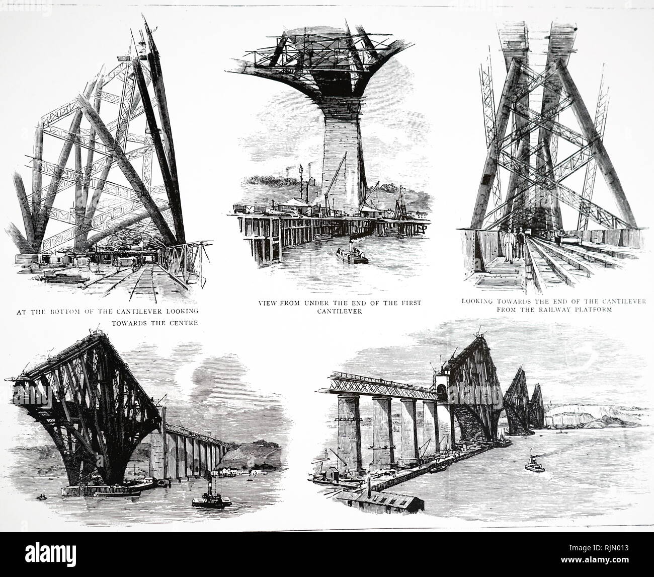 Illustrationen mit dem Bau der Forth Bridge, Schottland, 1889 Stockfoto