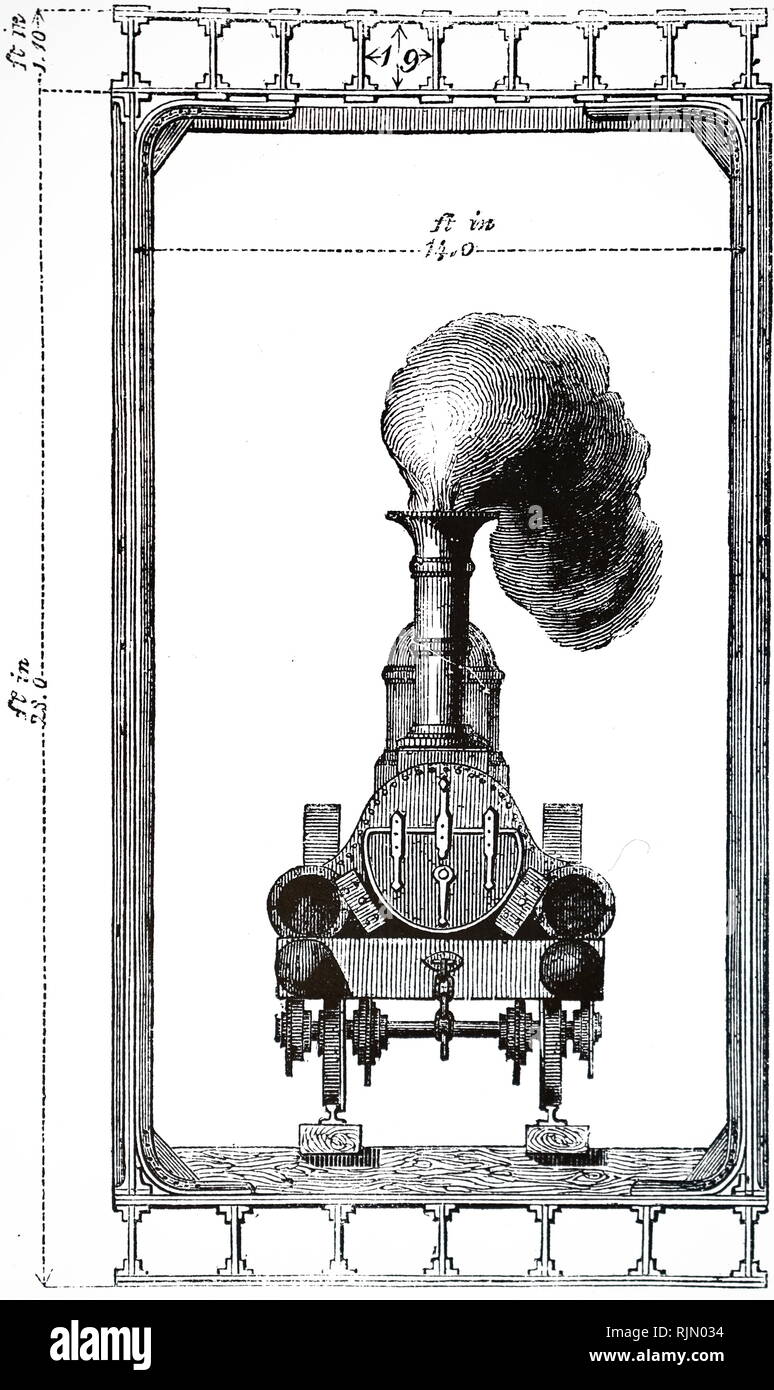 1867 Abbildung, zeigt Querschnitt eines der Rohre der Britannia tubular Bridge, über die Menai Straits. Von Stephenson im Jahre 1846 begonnen, wurde es am 18. März 1850 geöffnet. Britannia tubular Bridge, über die Menai Straits, in Position. Stockfoto