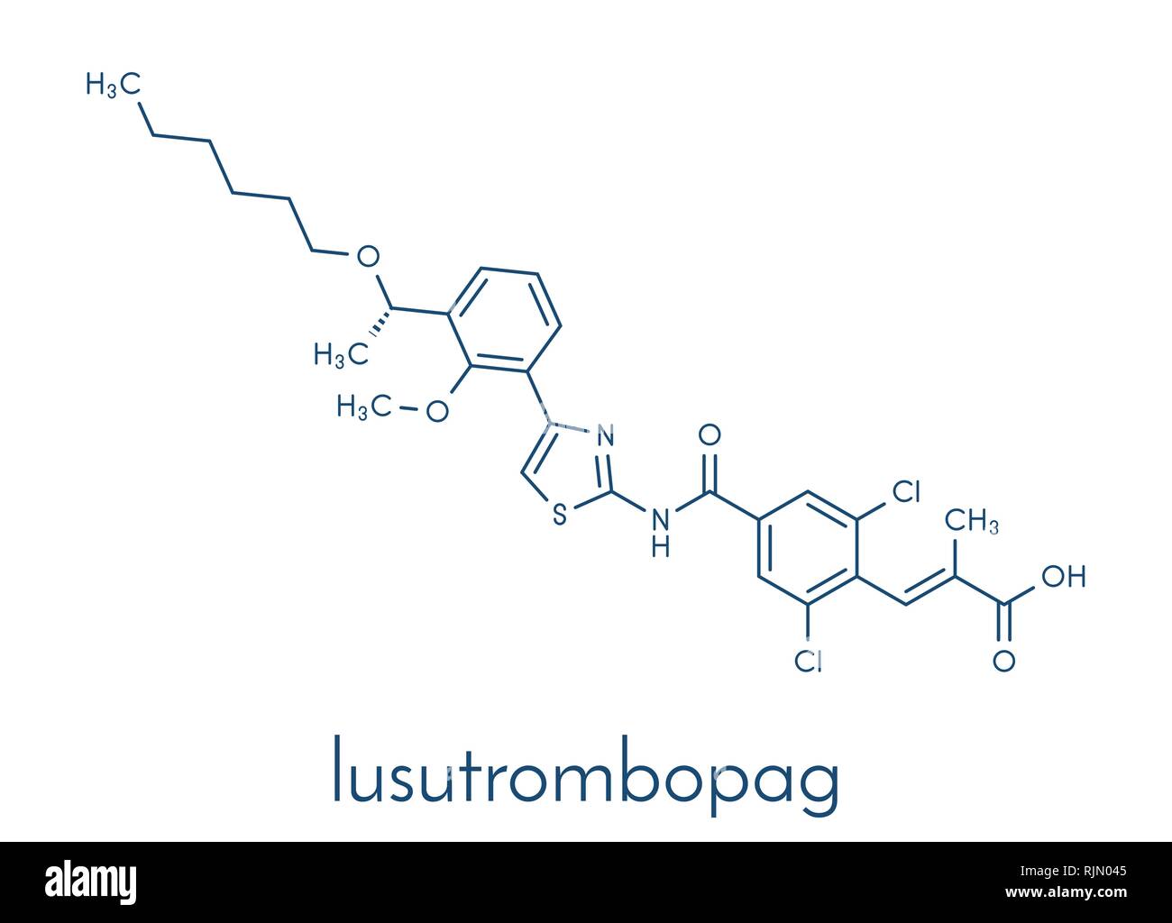 Lusutrombopag Droge Molekül (thrombopoietin Rezeptor Agonist). Skelettmuskulatur Formel. Stock Vektor