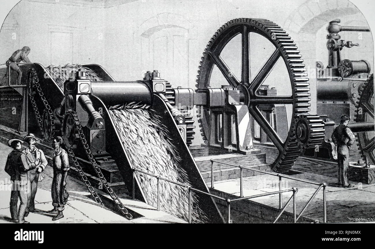 Abbildung: Dampfmaschine an der Kuba Sugar Mill Buffalo, New York, USA. 1880 Stockfoto