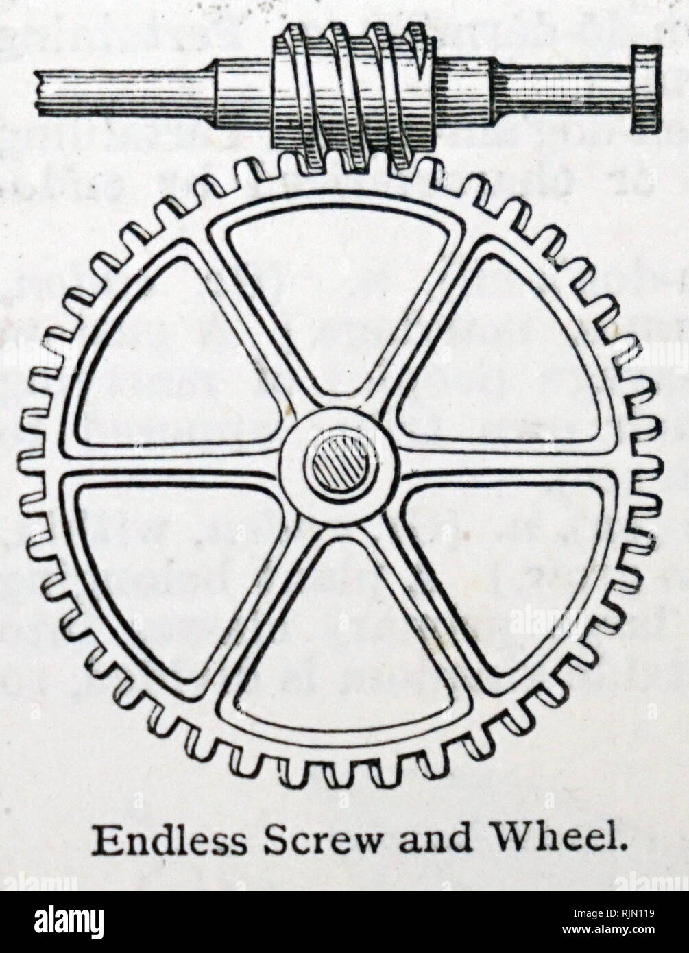 Abbildung: endlose Schraube und Zahnrad 1850 Stockfoto