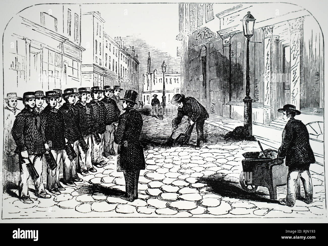 Abbildung: die London Street Pfleger, bevor Sie auf ihre Umläufe geprüft wird. Von Henry Mayhew "London Labour und der Londoner Armen" Vol. II, London, 1861 Stockfoto