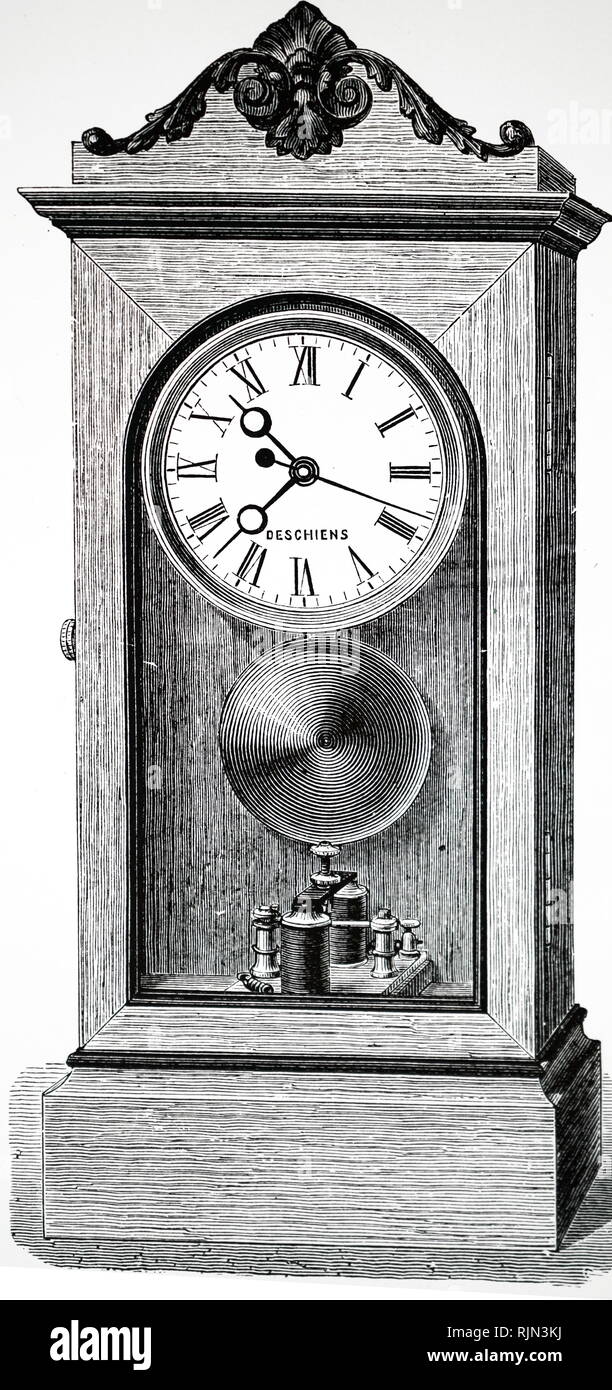 Abbildung: Elektrische Uhr von Hipp von Neuchatel, aus Amdee Guillemin "Elektrizität und Magnetismus", London, 1891. Stockfoto