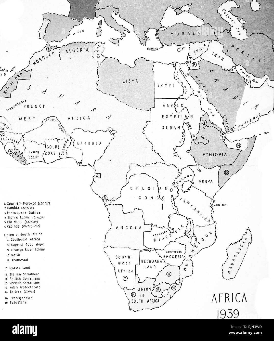 Abbildung: Karte von Afrika, 1939 Stockfotografie - Alamy