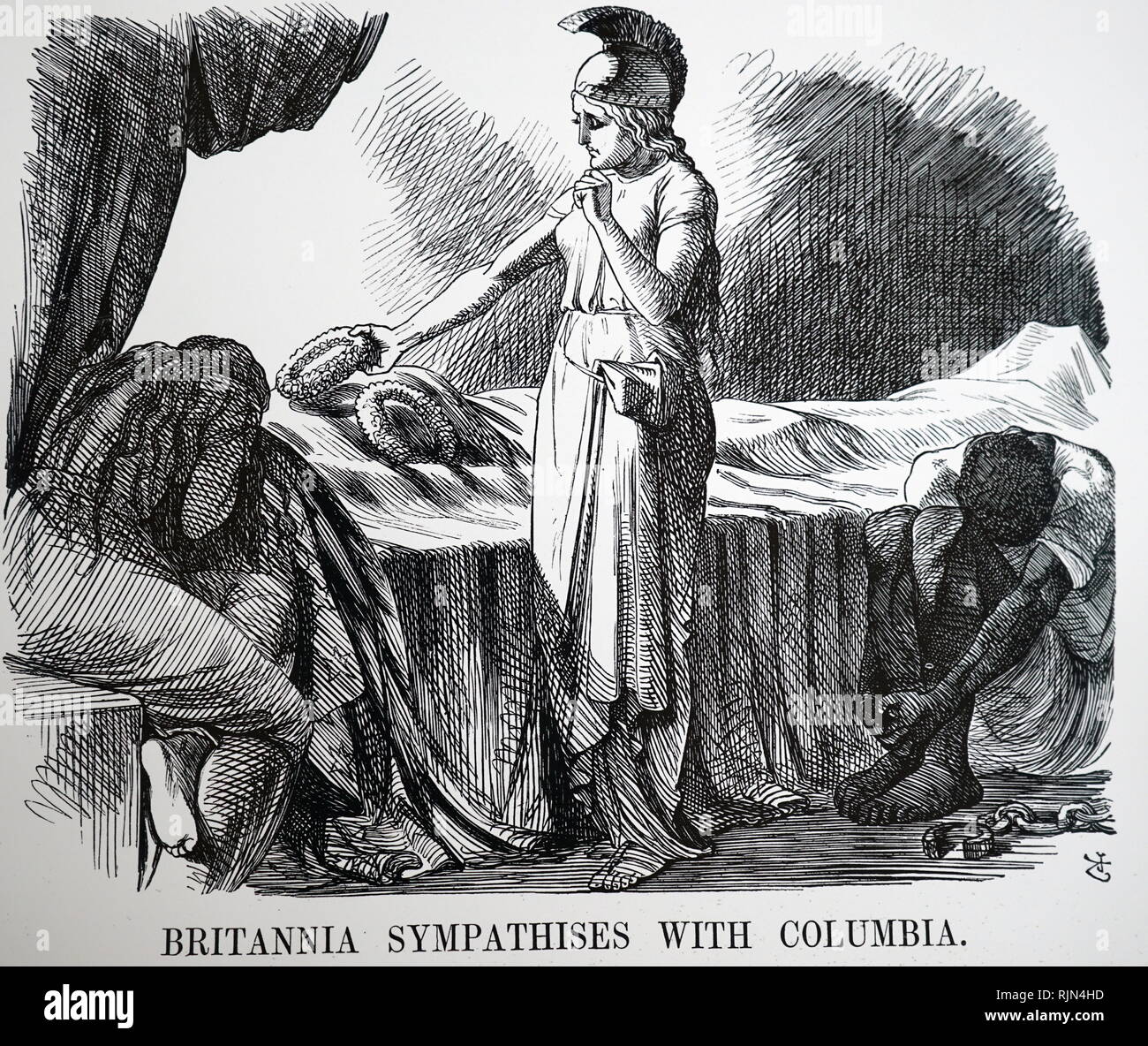 John Tenniel Karikatur aus dem Punch, 1865, bietet der Britischen Sympathien für die Vereinigten Staaten für die Ermordung von Abraham Lincoln. Stockfoto