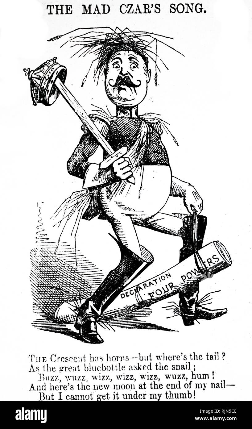 Abbildung: Zar Nikolaus I. (1796-1855), Kaiser von Russland aus dem Jahr 1825. John Leech Karikatur aus dem Punch, 1854, ihm zu zeigen, wie ein Verrückter Stockfoto