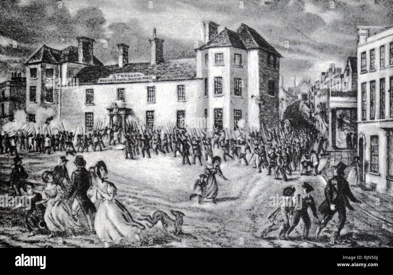 Abbildung: eine charttechnische Aufstand in 1839. Ein Angriff auf den Westgate Inn, Newport. Stockfoto