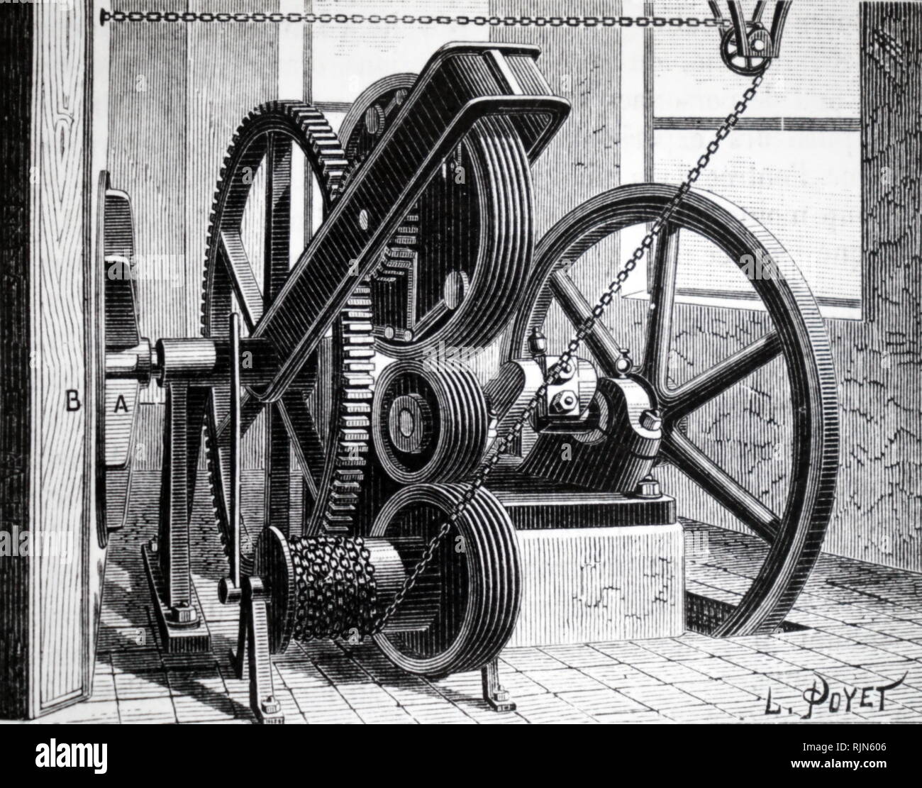 Abbildung: PATERNOSTER (Cyclic Elevator) Passagiere mit Frederick's Hart-Aufzug im Mansion House Kammern, London ausgestattet. Maschine wurde durch die Dampfmaschine im oberen Teil des Gebäudes mit Strom versorgt. 1882 Stockfoto