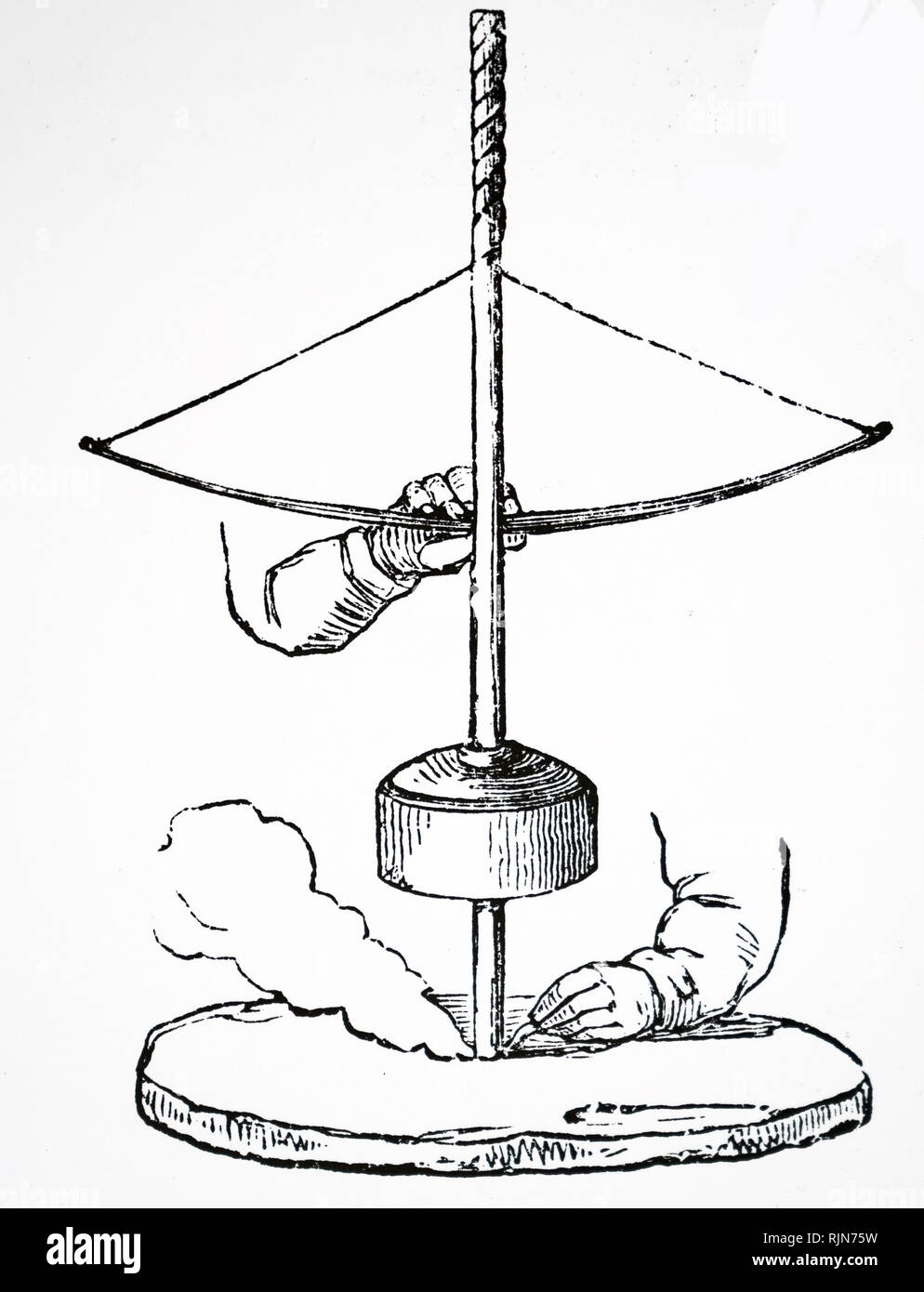Abbildung: Pumpe Bohrmaschine durch die Irokesen verwendet Feuer zu produzieren; Native American 1896 Stockfoto