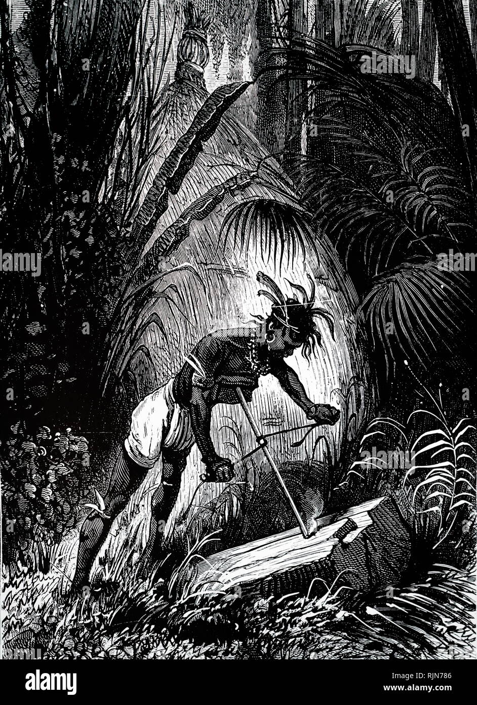 Abbildung: North American Indian fire durch zwei Stücke Holz Scheuern zu erhalten. In diesem Druckjob ein Feuer - Bohren durch Festsetzung einer Schnur gemacht wurde um den Stick. Definitiv ein Vorschuß auf die Primitiveren Blister- Methode. Stockfoto