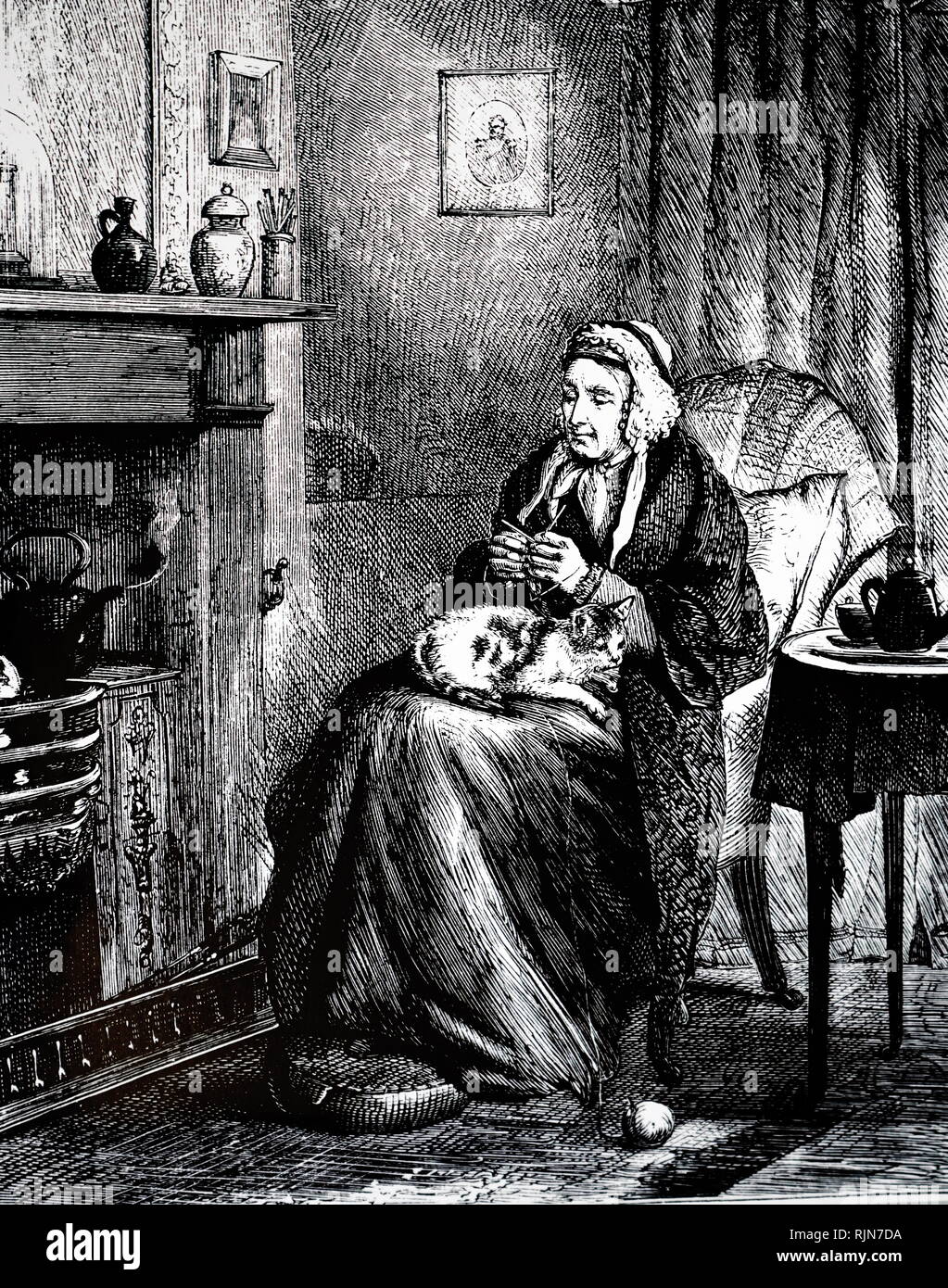 Abbildung: zwei Frauen neben einem Feuer sitzen. Abbildung von Francis Arthur Fraser, 1876 Stockfoto