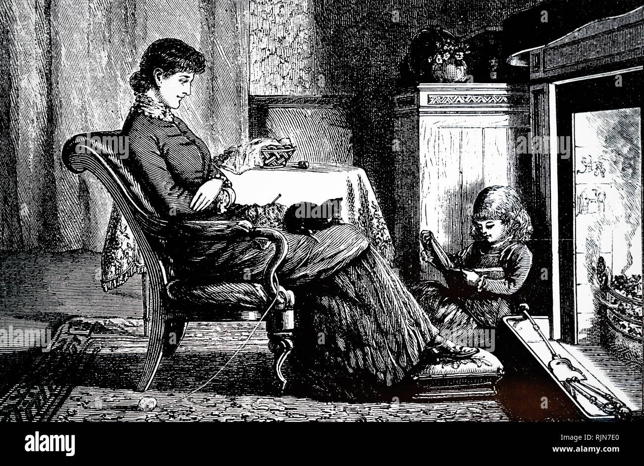 Mann ins Feuer starrte. Abbildung von William Klein für Anthony Trollope's Roman 'Marion Fay' 1882 Stockfoto