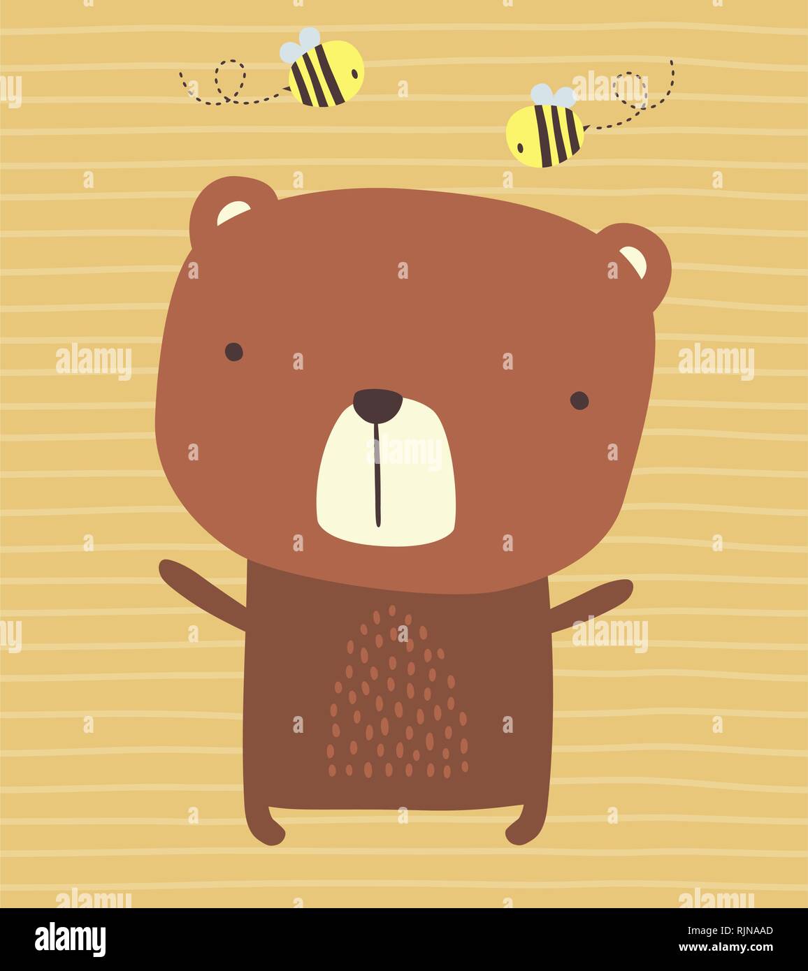 Süße Bär und Bienen auf gestreiften Hintergrund. Design für Baby und chindren Stock Vektor