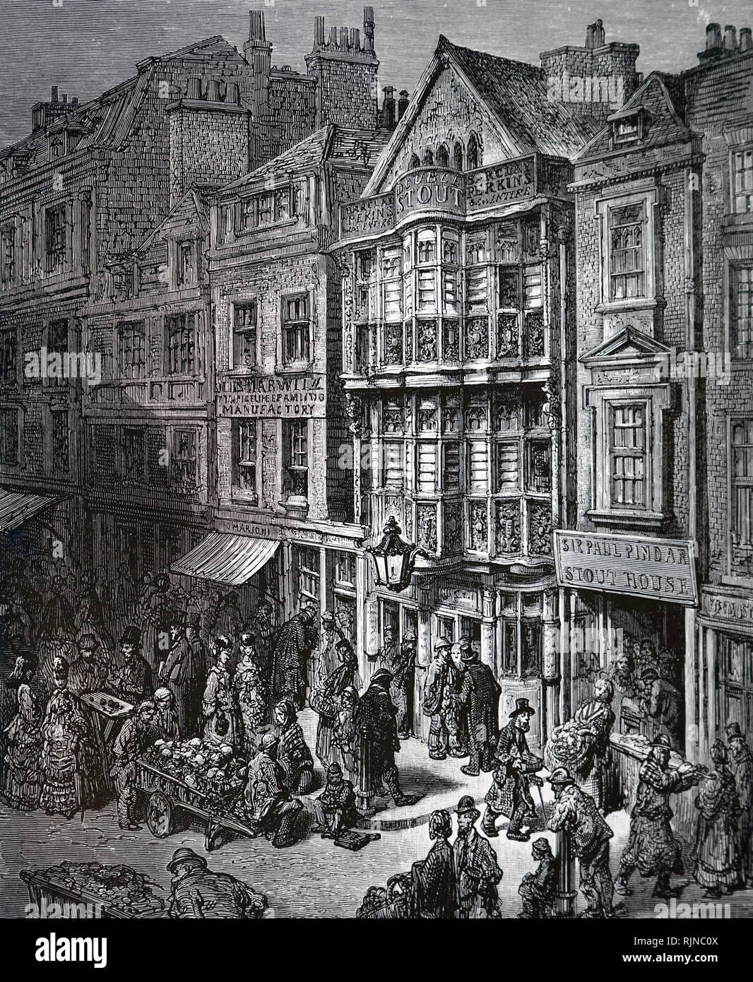 Eine Gravur der Darstellung Bishopsgate Street, London. Vom 19. Jahrhundert Stockfoto