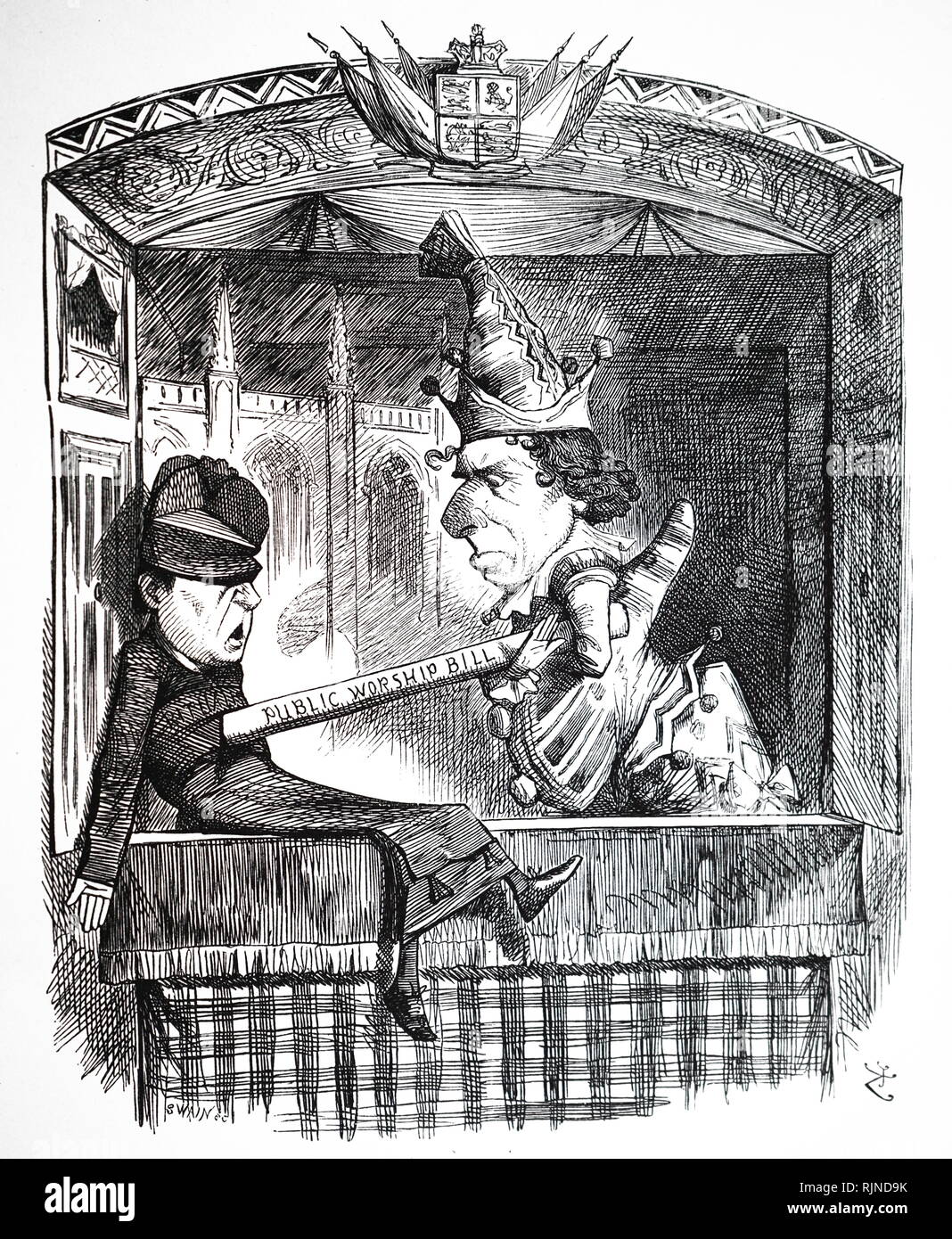 Eine Karikatur kommentiert die öffentliche Verehrung der Verordnung fungieren. Illustriert von John Tenniel. Vom 19. Jahrhundert Stockfoto