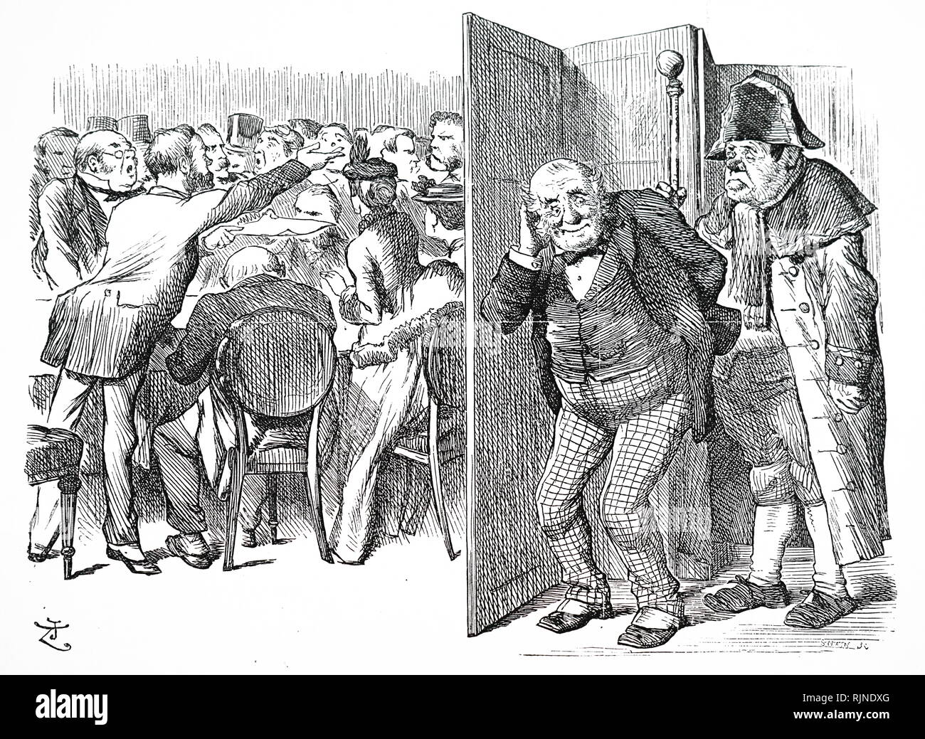 Ein Cartoon mit der Darstellung der London County Council, die von der örtlichen Regierung Act von 1888, und nahm auf Verantwortlichkeiten des Metropolitan Board of Works. Der erste Rat wählte Lady Sandhurst und Miss Cobden am 7. Januar 1889. Stockfoto