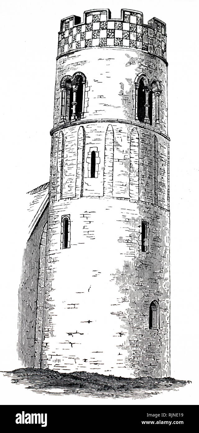Ein kupferstich mit der Darstellung der Turm von Haddiscoe Kirche. Vom 19. Jahrhundert Stockfoto