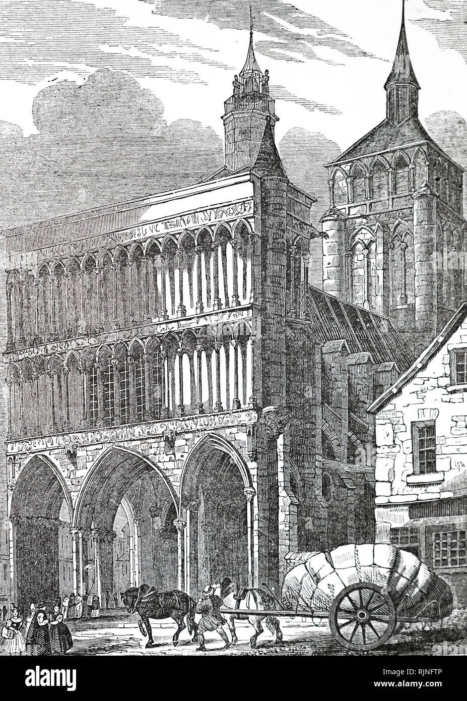 Ein kupferstich mit der Darstellung der Kirche von Notre Dame, Dijon. Vom 19. Jahrhundert Stockfoto