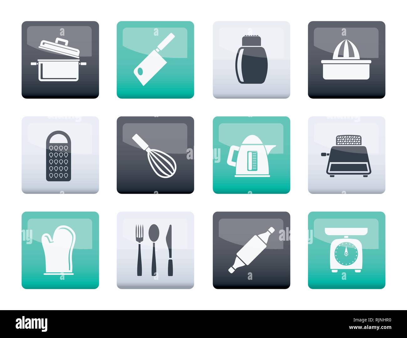 Küche und Haushalt Utensil Symbole über Farbe Hintergrund - Vektor Icon Set Stock Vektor
