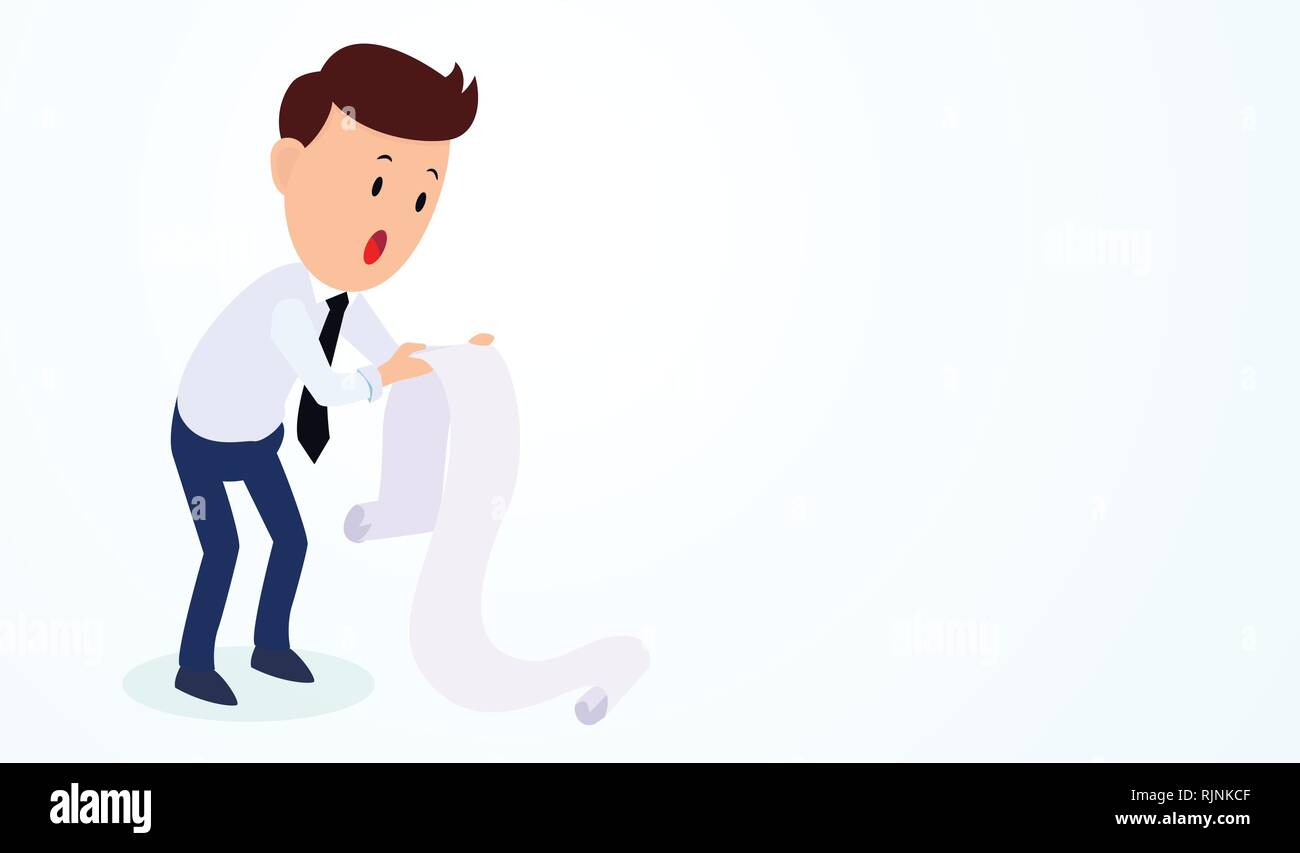 Geschäftsmann schockiert halten Schulden schreiben, cartoon Geschäftsmann für Business Konzept - Flachbild Vector Illustration Stock Vektor