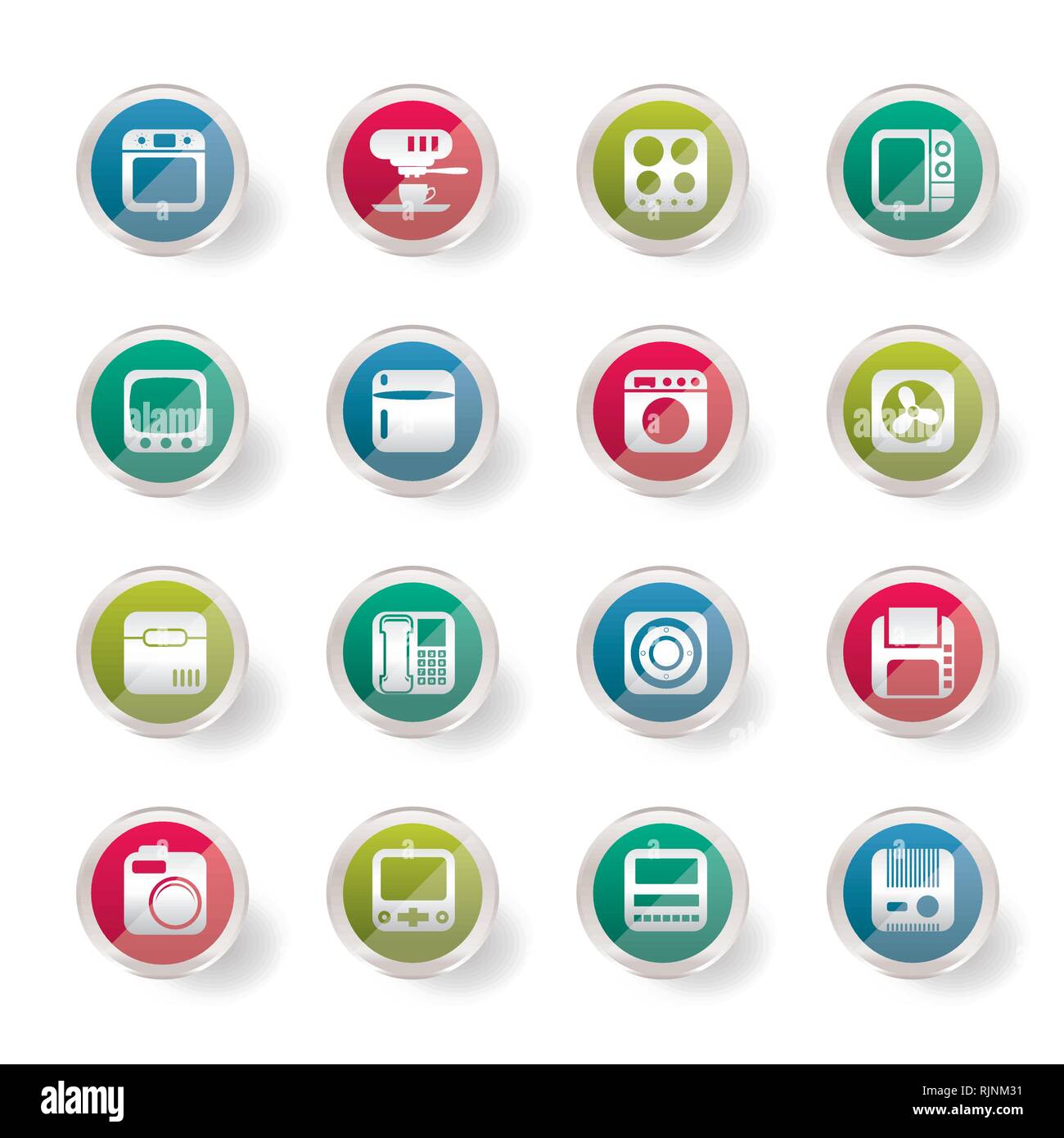 Zu Hause und im Büro, Ausrüstung Symbole über farbigen Hintergrund - Vektor Icon Set Stock Vektor