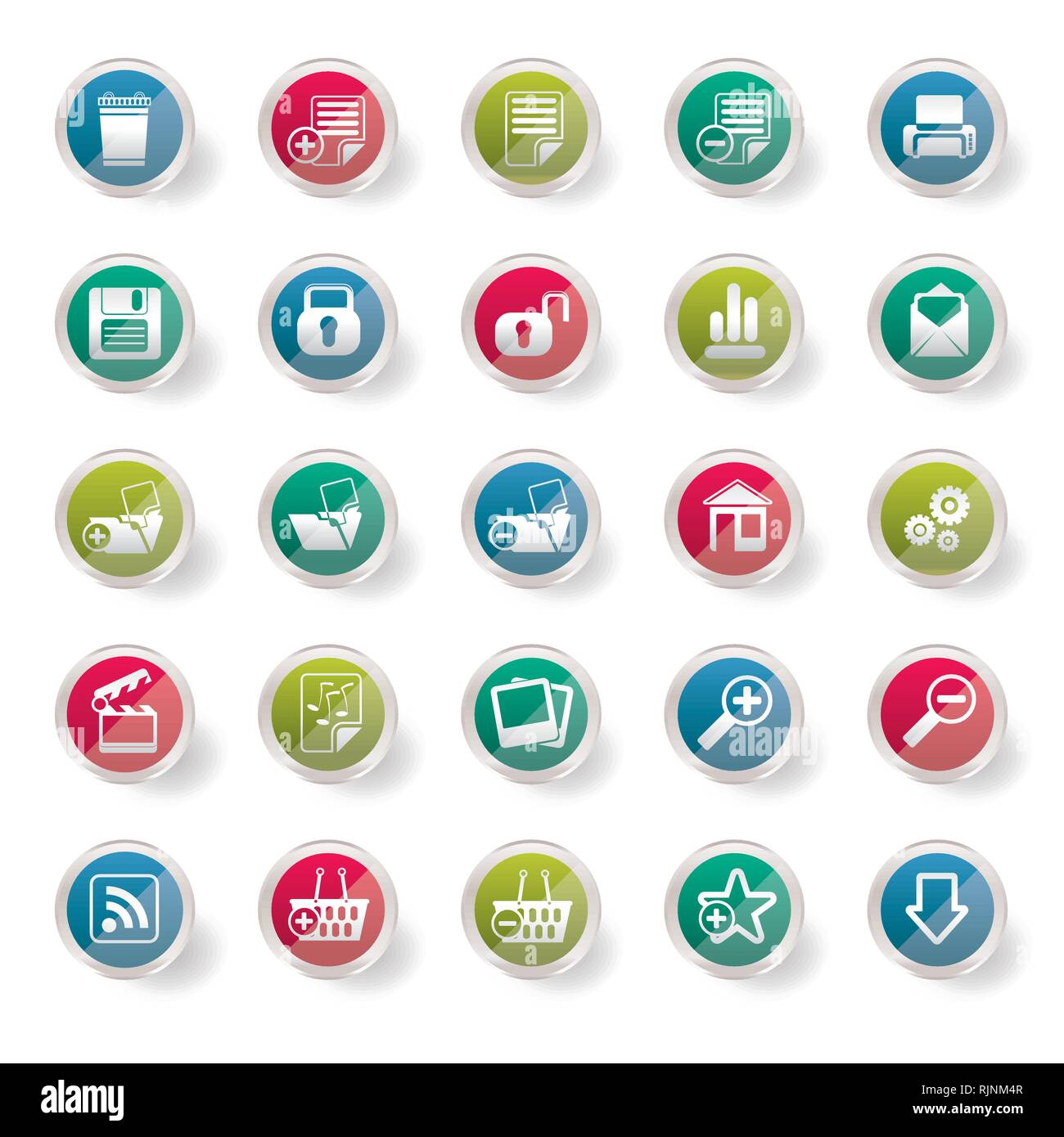 25 Einfache realistische Detaillierte Internet Symbole über farbigen Hintergrund - Vektor Icon Set Stock Vektor