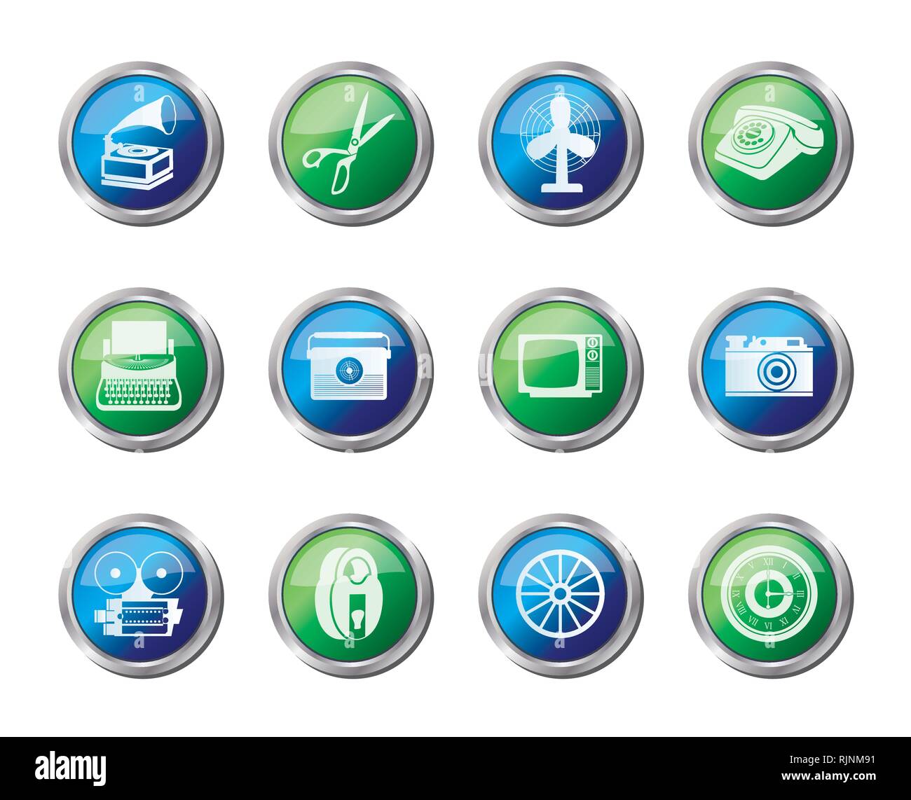 Retro Business und Office Objekt Symbole über farbigen Hintergrund - Vektor Icon Set Stock Vektor