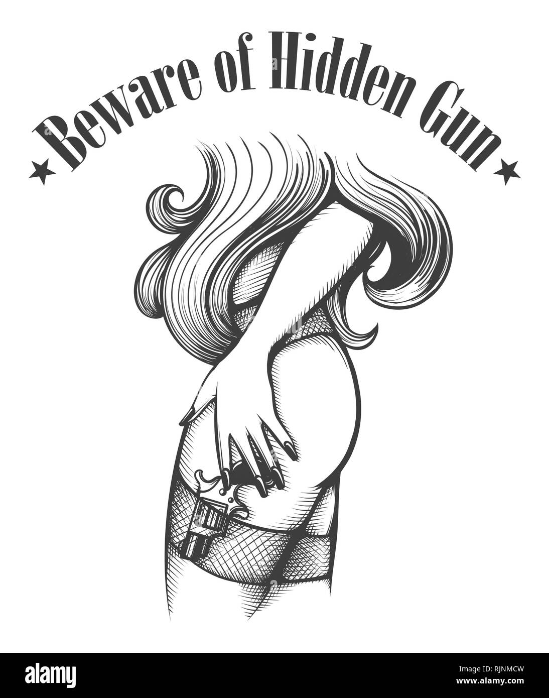 Madchen In Dessous Mit Einer Pistole In Strumpfe In Tattoo Art Gezeichnet Und Wortlaut Der Versteckte Waffe Passen Auf Vector Illustration Stock Vektorgrafik Alamy