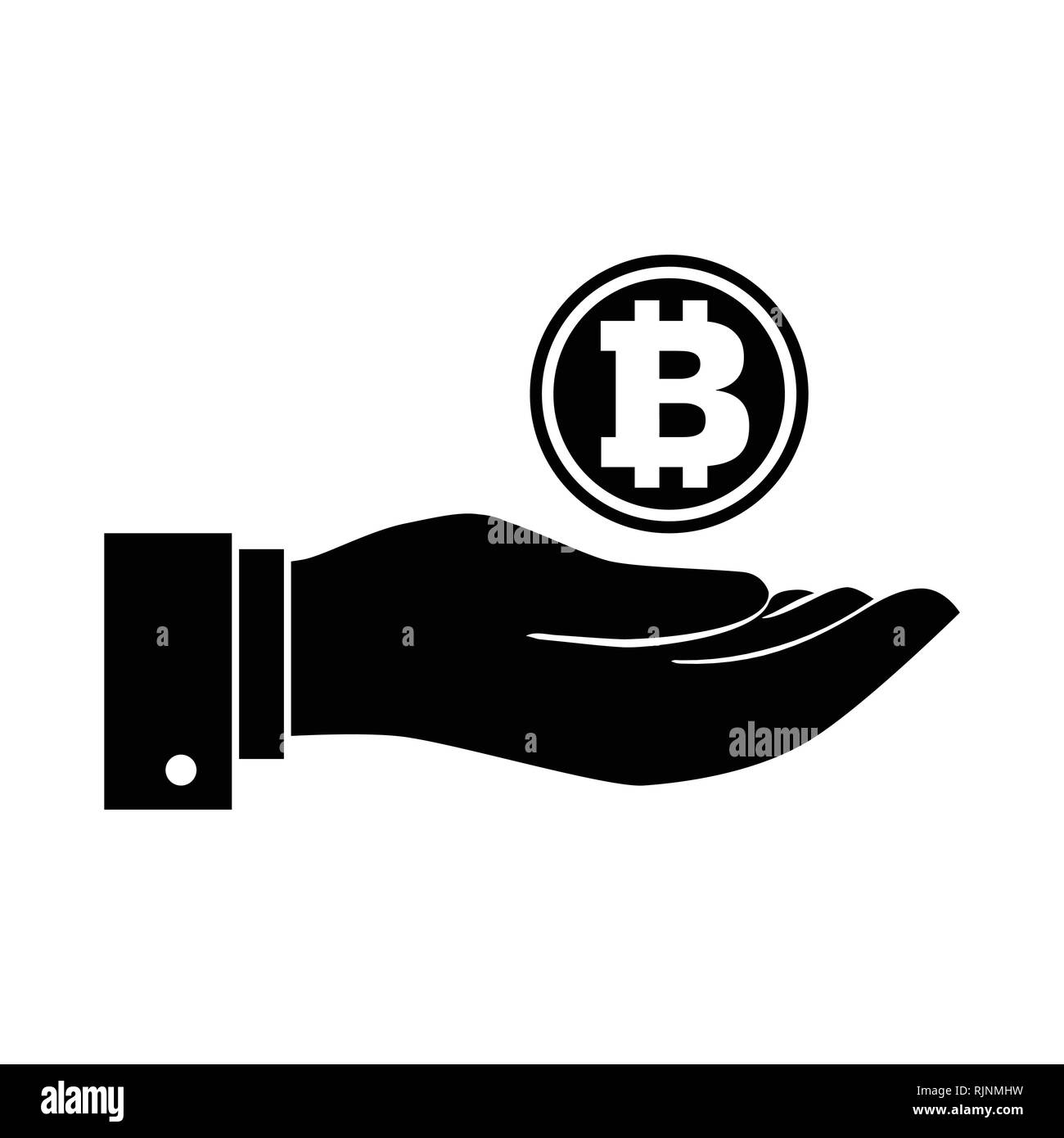Geschäftsmann Hand bitcoin Münze auf Hintergrund, für die Unternehmen, Web Banner, Websites Design, Online bitcoin Zahlung Konzept. Vektor Illustra Stock Vektor