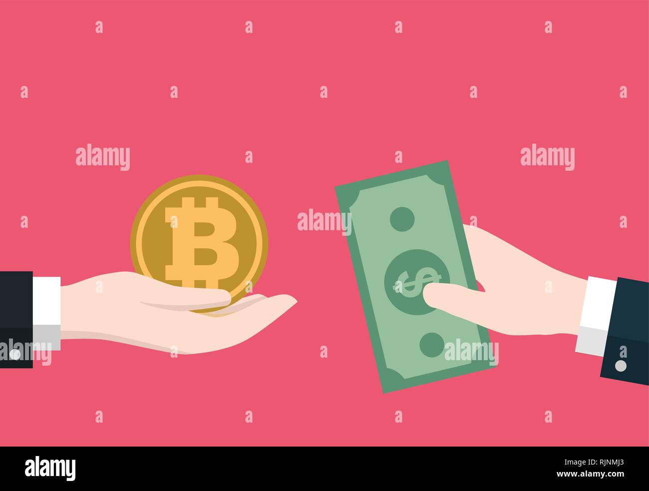 Geschaftsmann Hand Halten Bitcoin Und Dollar Sym!   bol Fur Exchang Fur - 