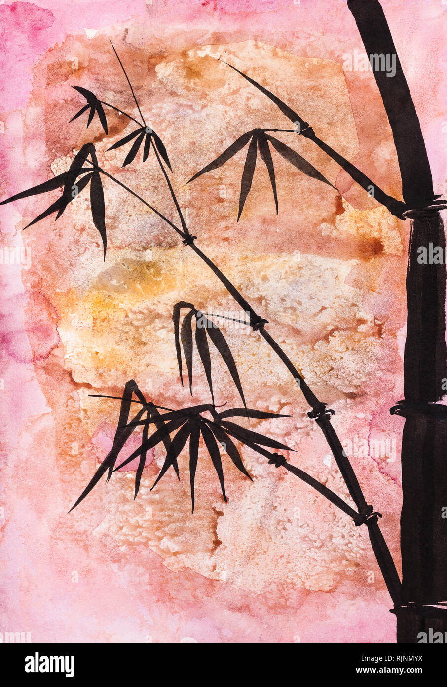 Zeichnung in Sumie (suibokuga) Stil Bambus handbemalt mit schwarzen