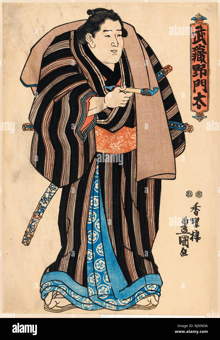 Japanische Kunst des 19. Jahrhunderts, Kuniteru Utagawa, 1848-1854, der Sumo-Wrestler Musashino Monta, Holzschnitt Stockfoto