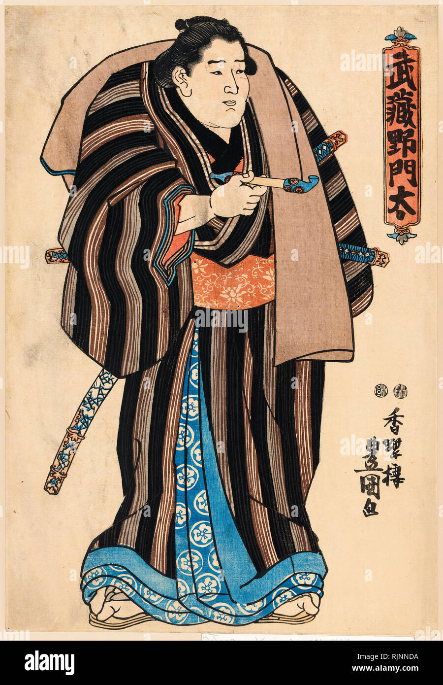 Japanische Kunst, Kunitreu Utagawa, 1848 - 1854, der Sumo-Wrestler Musashino Monta, Holzschnitt, 19. Jahrhundert Stockfoto