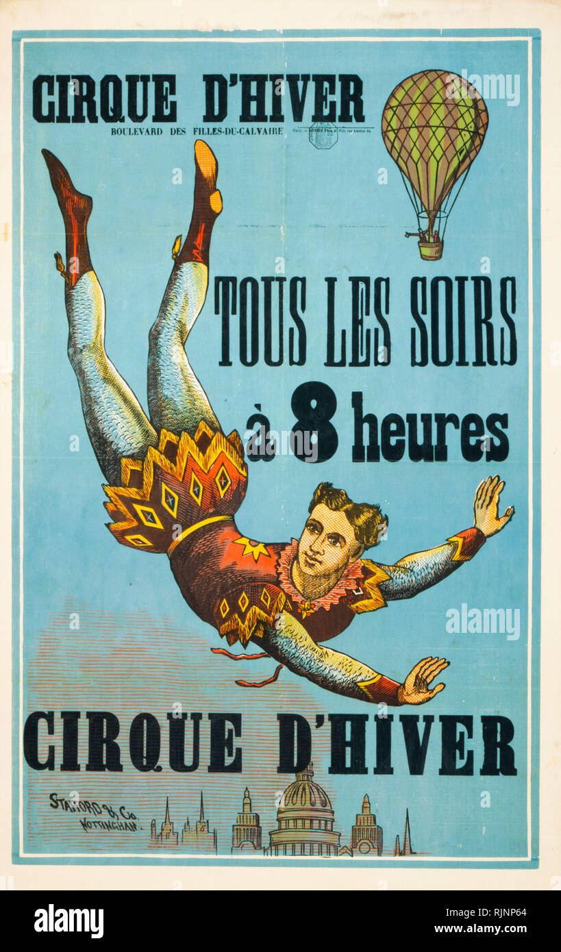 Vintage französischen Zirkus Poster, Cirque d'Hiver (Winter Zirkus), zwischen 1880 und 1900 veröffentlicht, Holzschnitt drucken Stockfoto