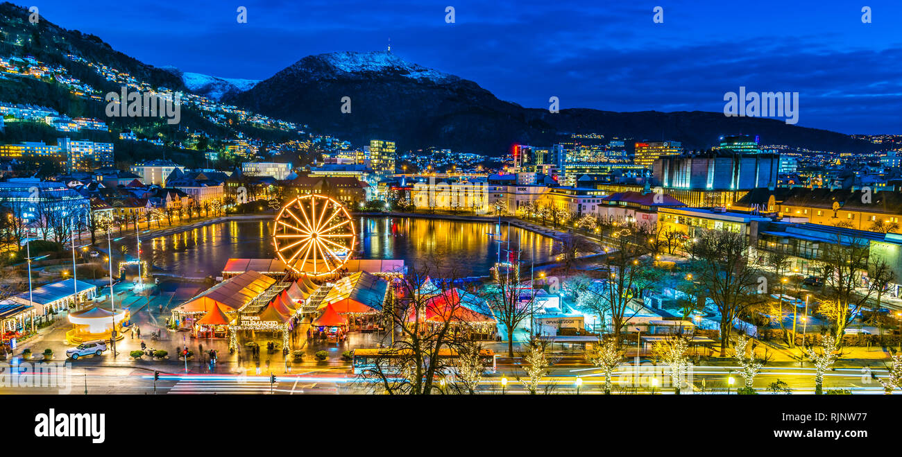 Aus den jährlichen Weihnachtsmarkt im Zentrum von Bergen, westlichem Norwegen. Stockfoto