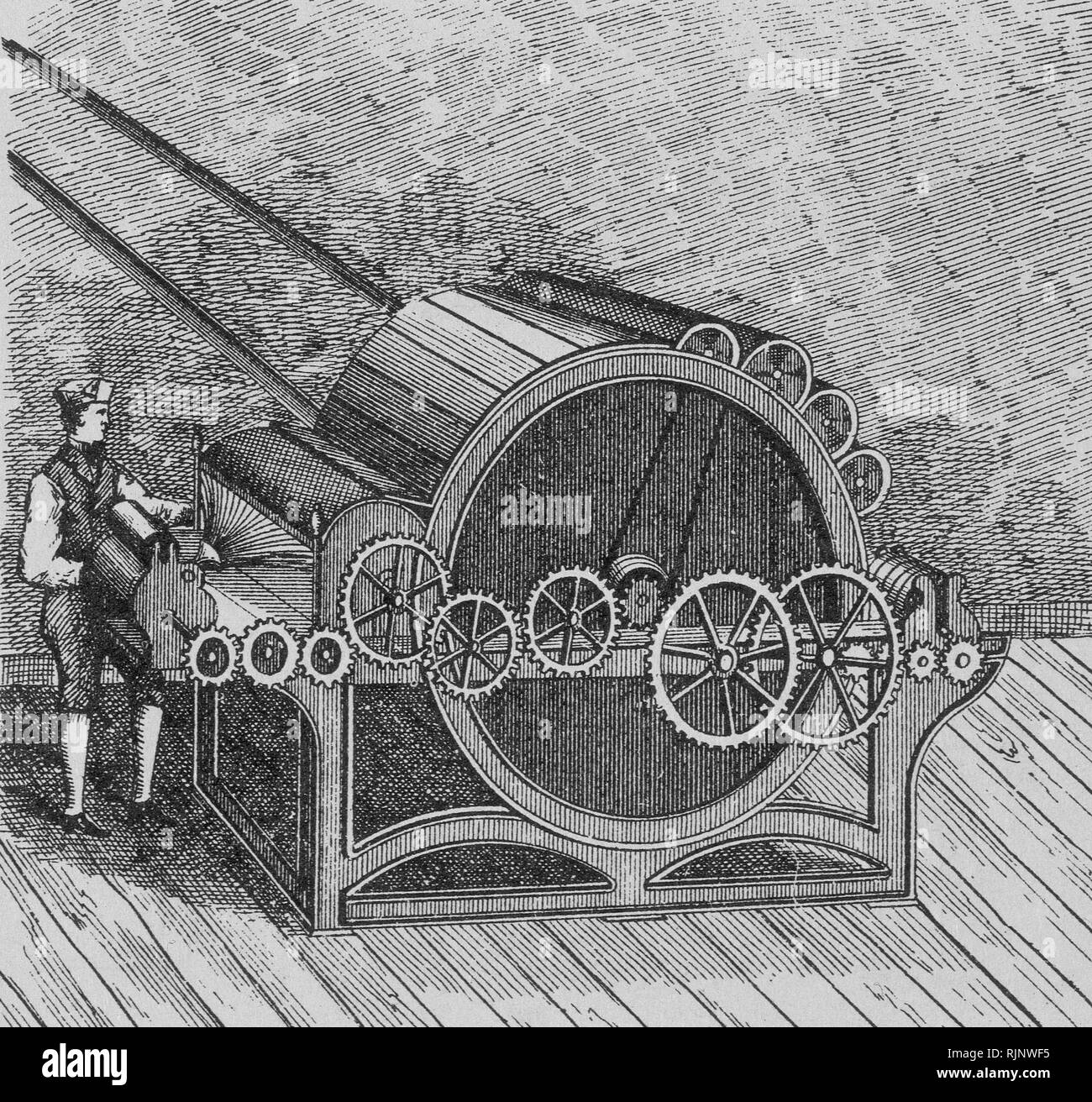 MAQUINA AUTOMATICA DE CARDAR-1773. Autor: ARKWRIGHT, Richard. Stockfoto