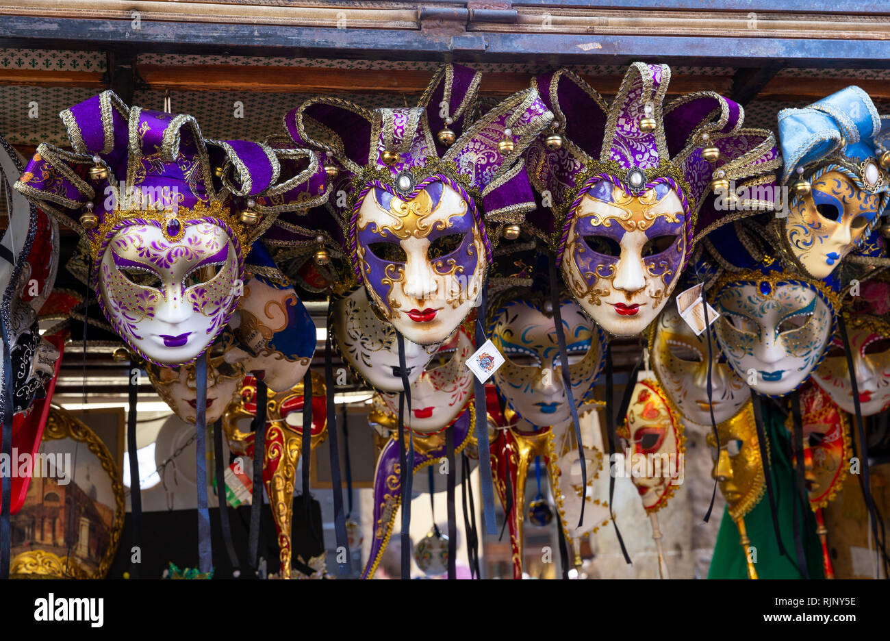 Souvenir Venezianische Masken, Florenz, Toskana, Italien Stockfoto