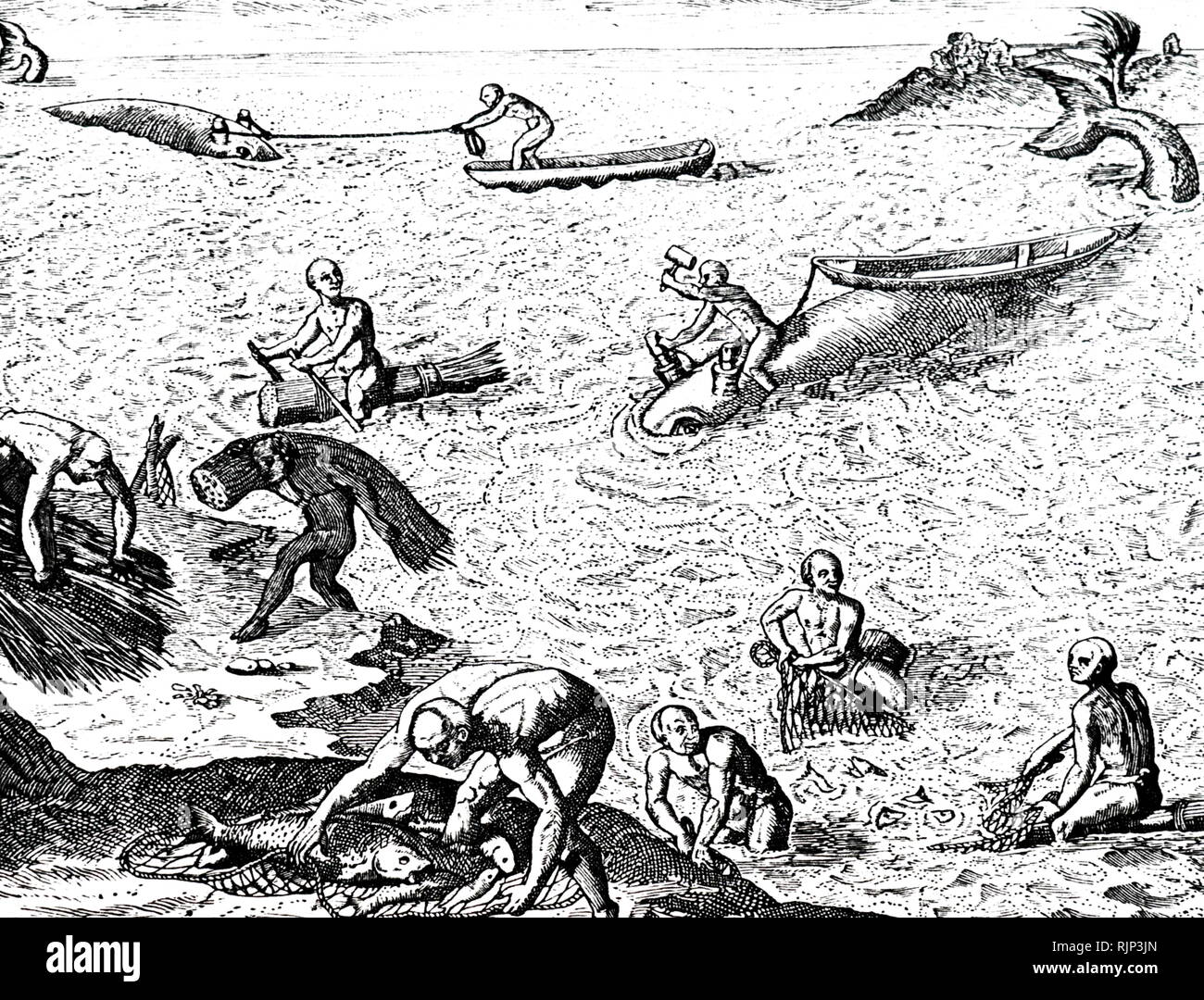 Ein Faksimile, die karibischen Inder Walfang. Vom 17. Jahrhundert Stockfoto