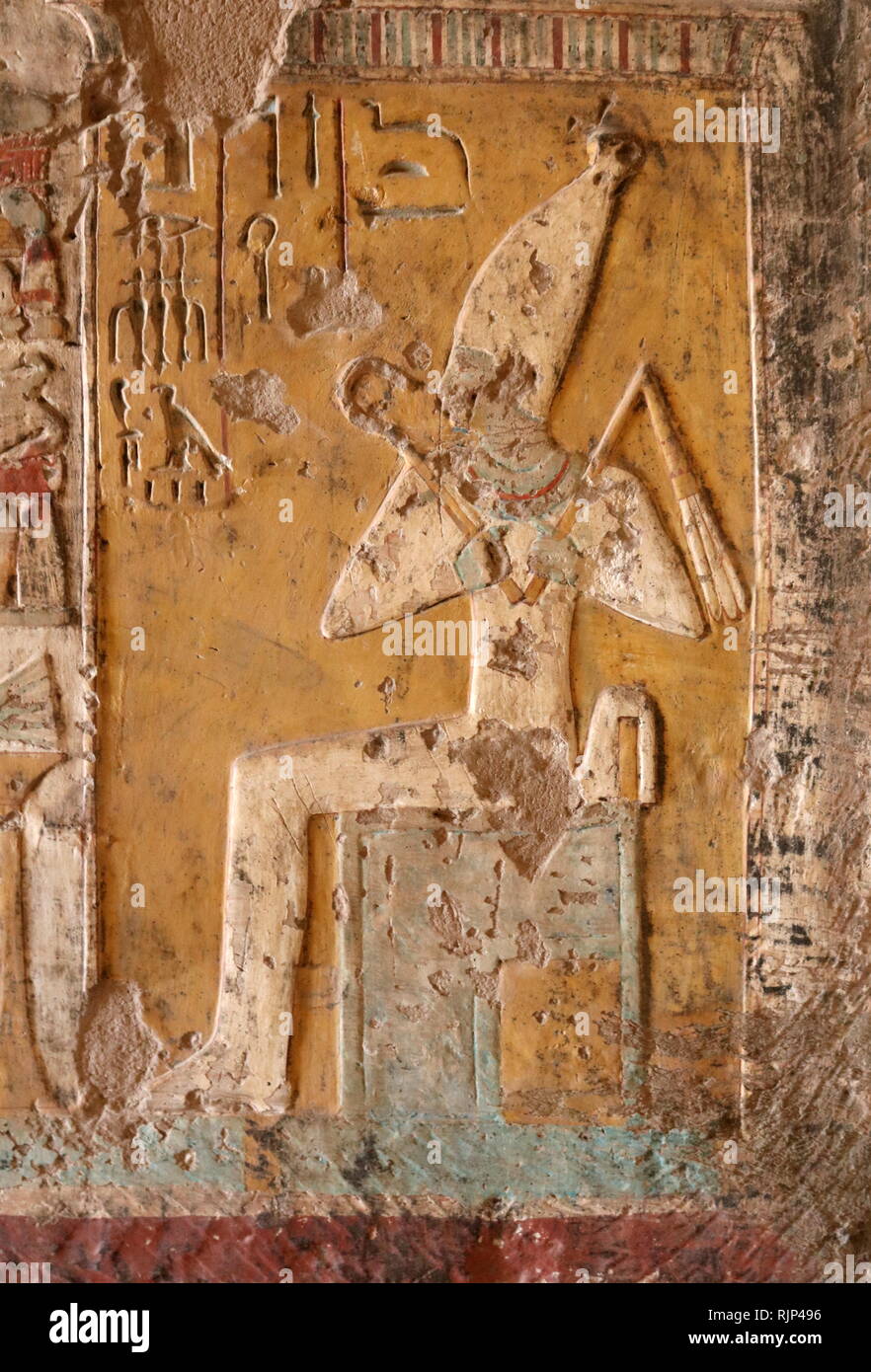 Ein Foto in das Grab von Renni genommen, die "Aufseher der Priester der Nekhbet' in der Zeit von Amenhotep I. in Elkab, liegt 90 km südlich von Theben. Amenhotep I. war der zweite Pharao der 18. Dynastie in Ägypten. Seine Herrschaft ist im Allgemeinen von 1526 bis 1506 v. Chr. datiert. Stockfoto