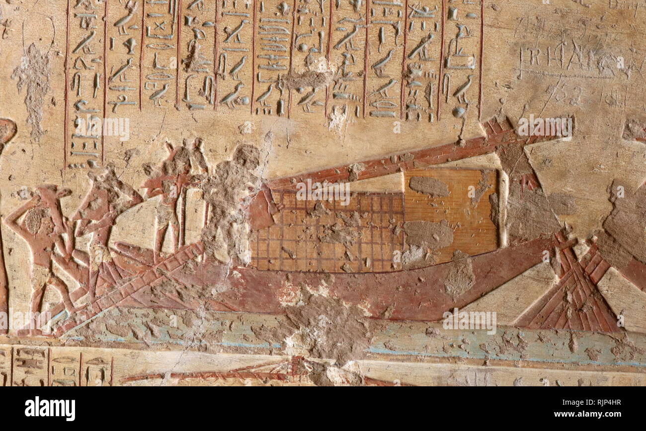 Ein Foto in das Grab von Renni genommen, die "Aufseher der Priester der Nekhbet' in der Zeit von Amenhotep I. in Elkab, liegt 90 km südlich von Theben. Amenhotep I. war der zweite Pharao der 18. Dynastie in Ägypten. Seine Herrschaft ist im Allgemeinen von 1526 bis 1506 v. Chr. datiert. Stockfoto