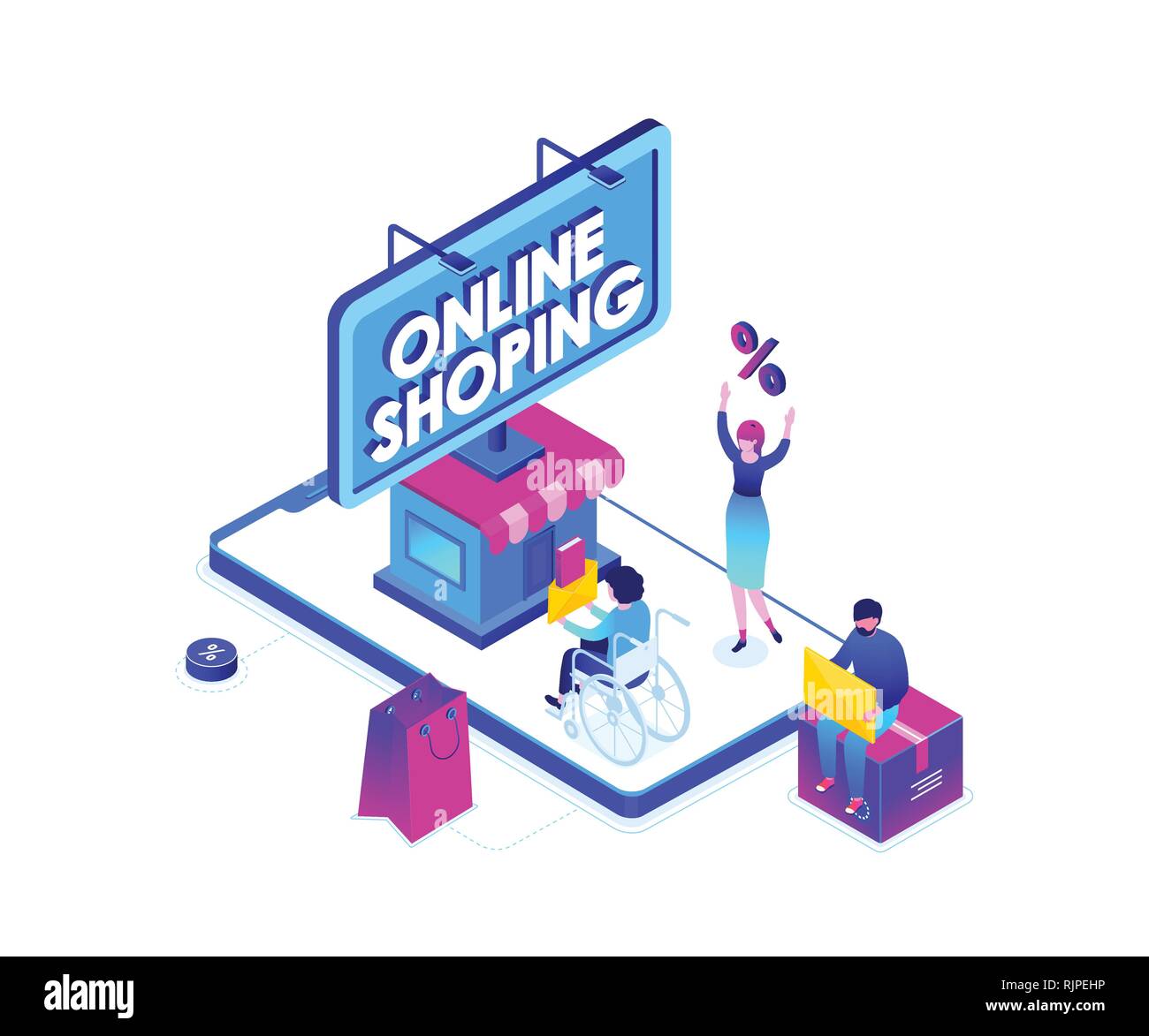 Online Shopping - Moderne bunte isometrische Vector Illustration Stock Vektor