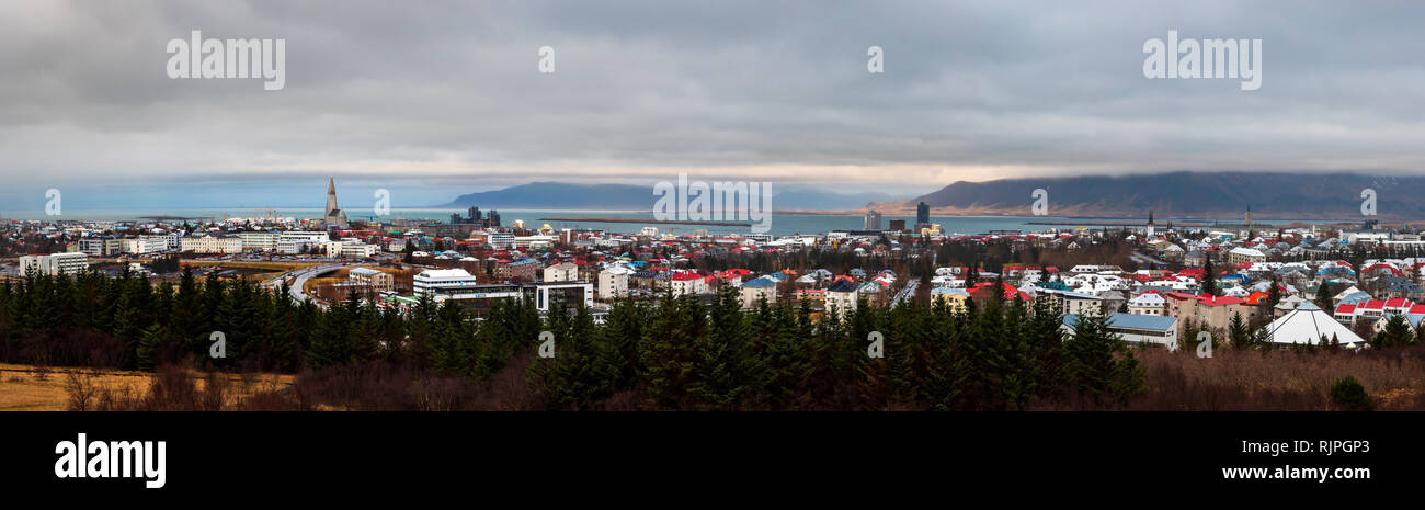 Komplette Panoramablick von Reykjavik, der Hauptstadt Islands Stockfoto