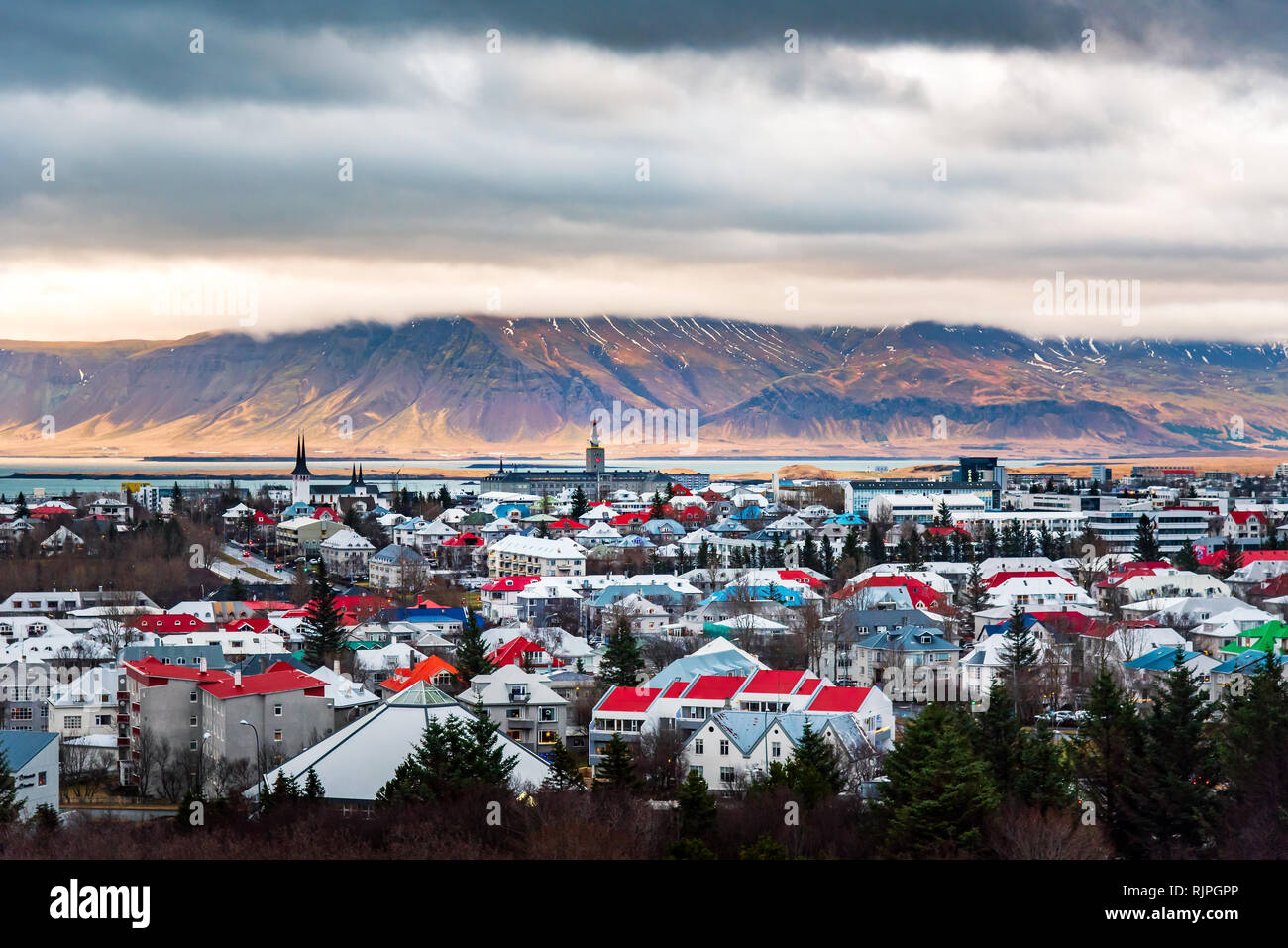 Panoramablick von Reykjavik, der Hauptstadt Islands Stockfoto