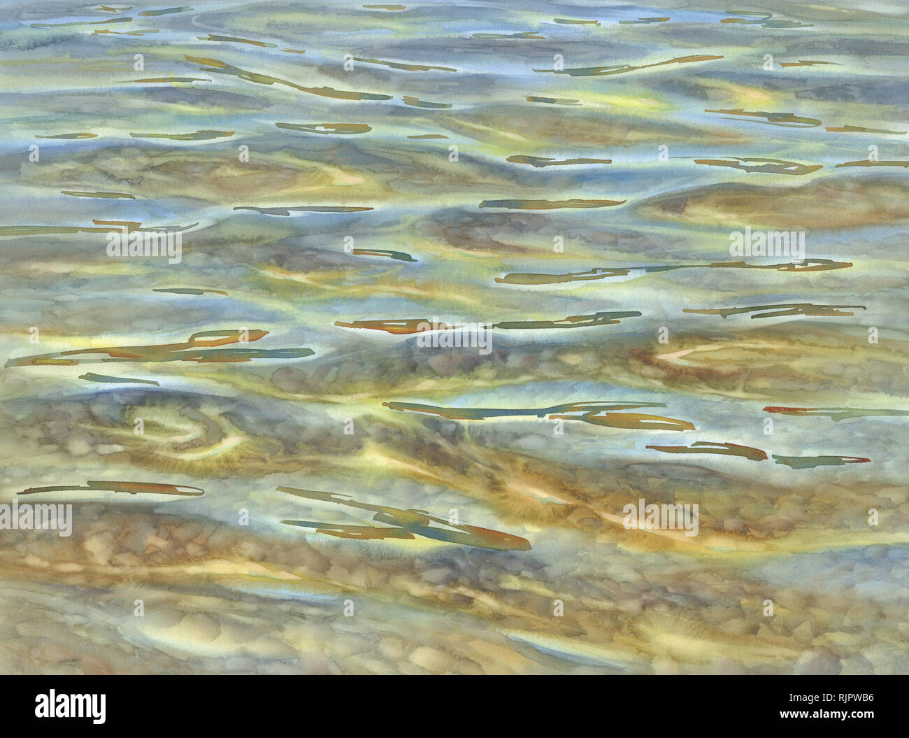 Sonnige Meer mit transparenten Wellen Aquarell Hintergrund Stockfoto