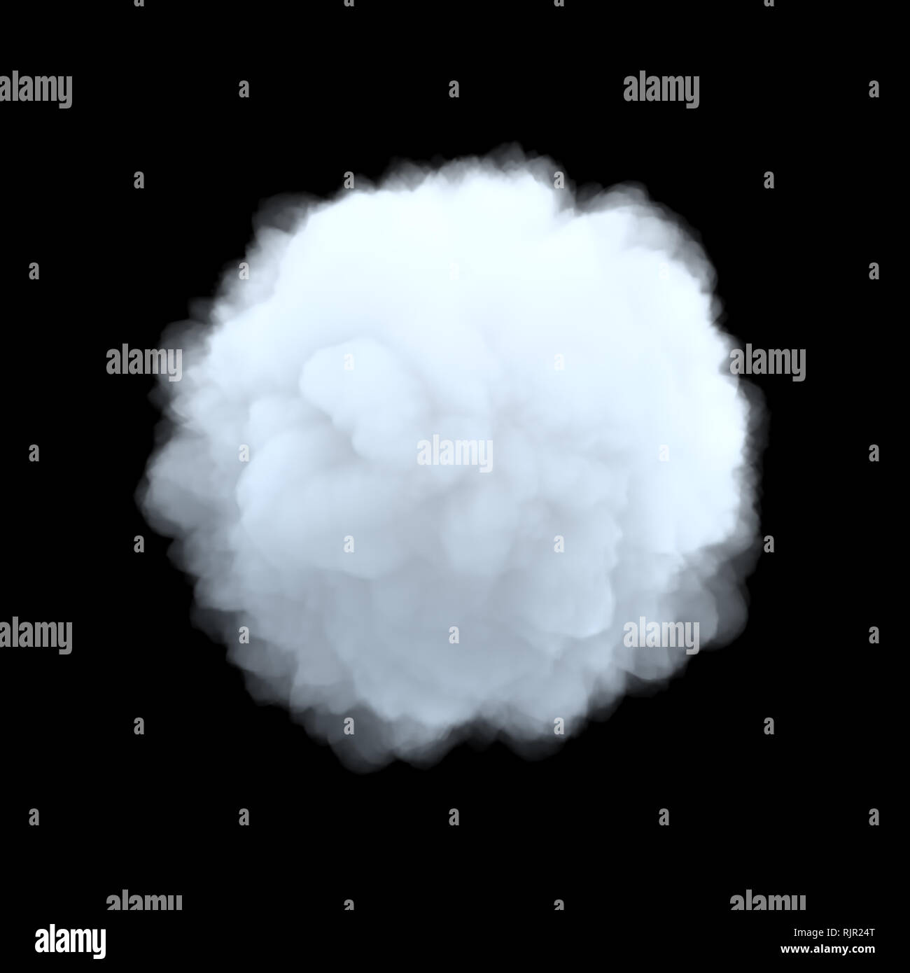 3D-Rendering von einer weißen sperrige cumulus Wolke in der Form der Kreis auf einem schwarzen Hintergrund. Wetter und Klima. Natürliche Phänomene. Wetter Beobachtungen. Stockfoto