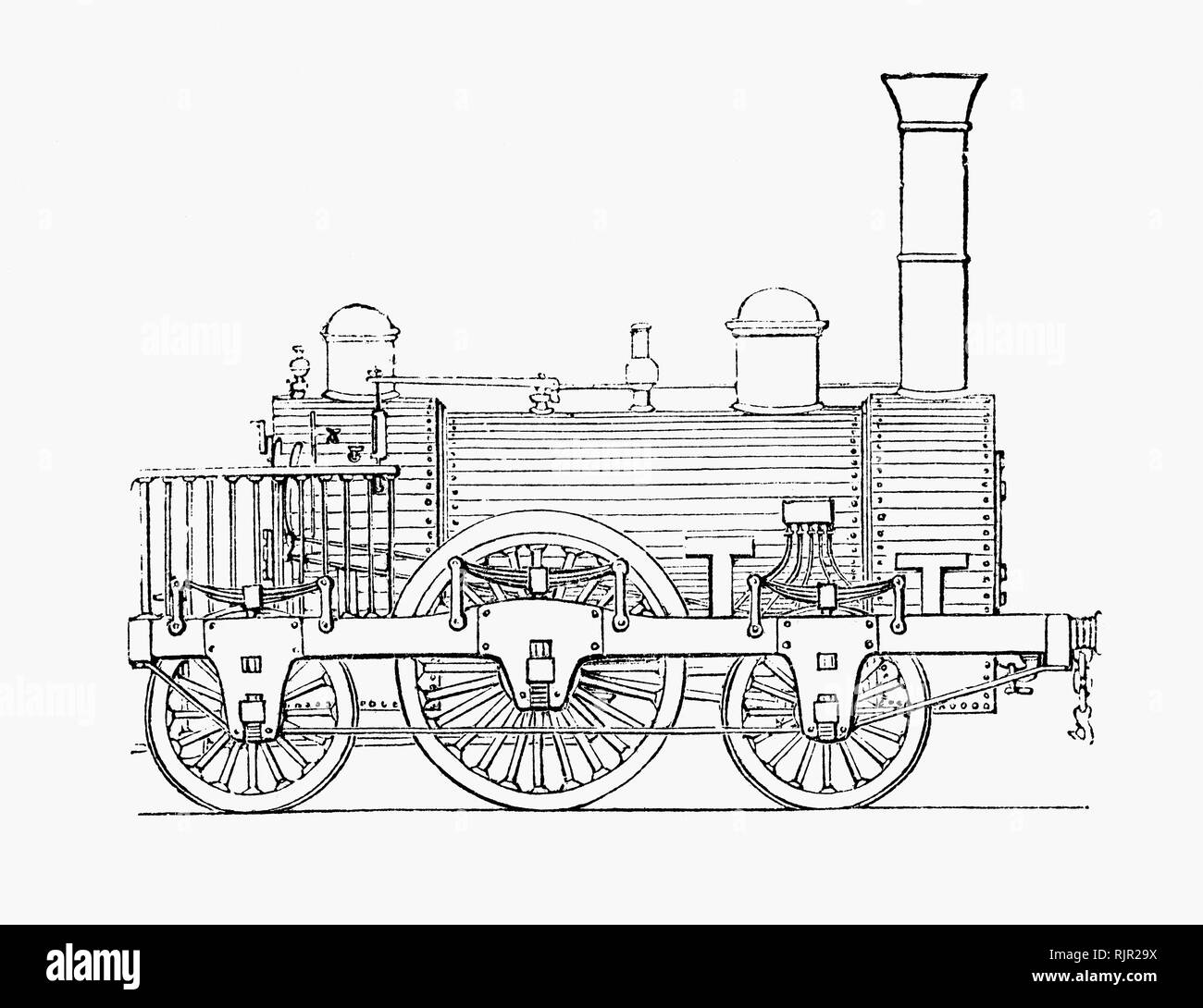 Die Liverpool und Manchester Railway (L&MR) war eine Eisenbahn am 15. September 1830 zwischen den Lancashire Städte von Liverpool und Manchester in England eröffnet. Es war die erste Eisenbahn ausschließlich auf Lokomotiven durch Dampfkraft angetrieben zu verlassen, ohne von Pferden gezogenen Verkehr jederzeit zulässig; die erste völlig Double Track auf seiner ganzen Länge zu sein; die erste, die ein Meldesystem zu haben; der erste vollständig erteilt werden; und die erste Mail zu tragen. Stockfoto