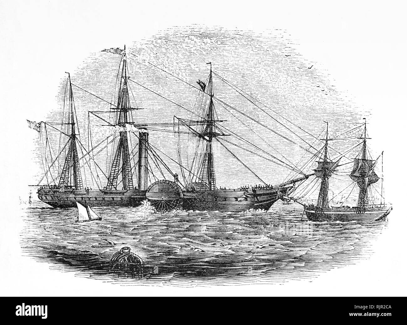 Während des 18. Jahrhunderts, Segelschiffe, die Reise von Europa nach Amerika. Konnte wurden sie jedoch von der Gnade der Wetter- und Fahrzeiten von 14 Tage bis vier Wochen variieren, und immer mehr Menschen wandten sich gegen dampfantriebs als Instrument zur Überwindung der Probleme der Segel. Der erste Raddampfer Um eine lange Ocean voyage den Atlantik überqueren für Liverpool am 22.Mai 1819 eingestellt, Sichtung von Irland nach 23 Tagen auf See. In der Mitte des 19. Jahrhunderts, eine Reihe von Paddel - Dampfer wurden über den Atlantik, wurde aber viel weniger hilfreich nach der Erfindung der Schraube. Stockfoto
