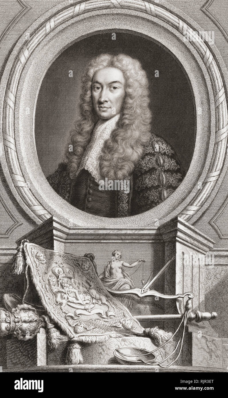 Charles Talbot, 1. Baron Talbot von Hensol, 1685 - 1737. Britische Jurist und Politiker. Herr Bundeskanzler von Großbritannien. Aus der Ausgabe 1813 Der Leiter der illustren Personen von Großbritannien, gestochen von Herrn Houbraken und Herr Vertue mit Ihrem Leben und Zeichen. Stockfoto
